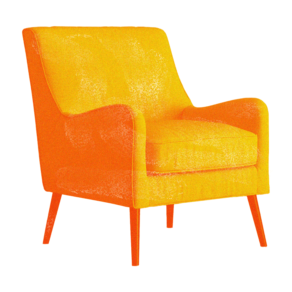stylized, monochromatic orange chair cut out on transparent background