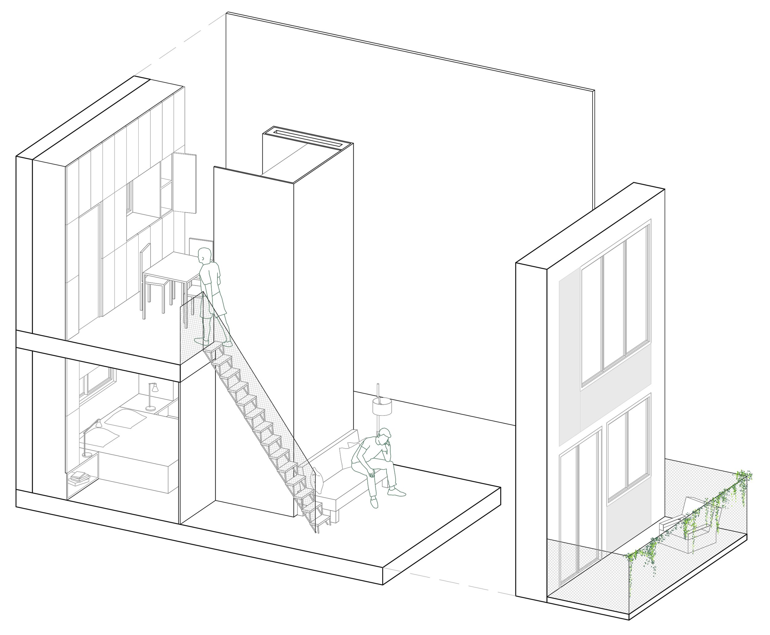 Axonometric View - Two-Person Unit
