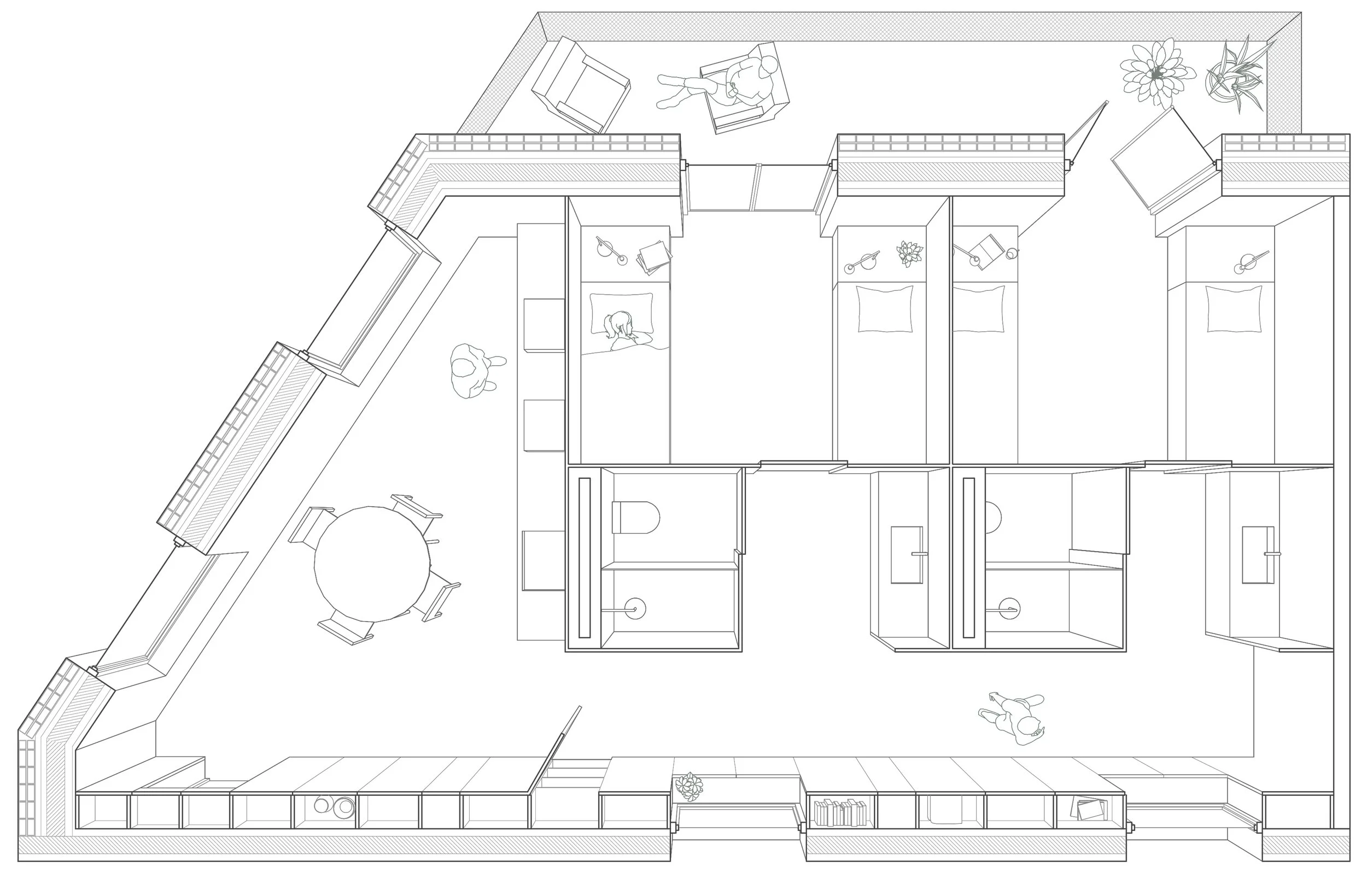 Perspective Floor Plan – Four-Person Unit
