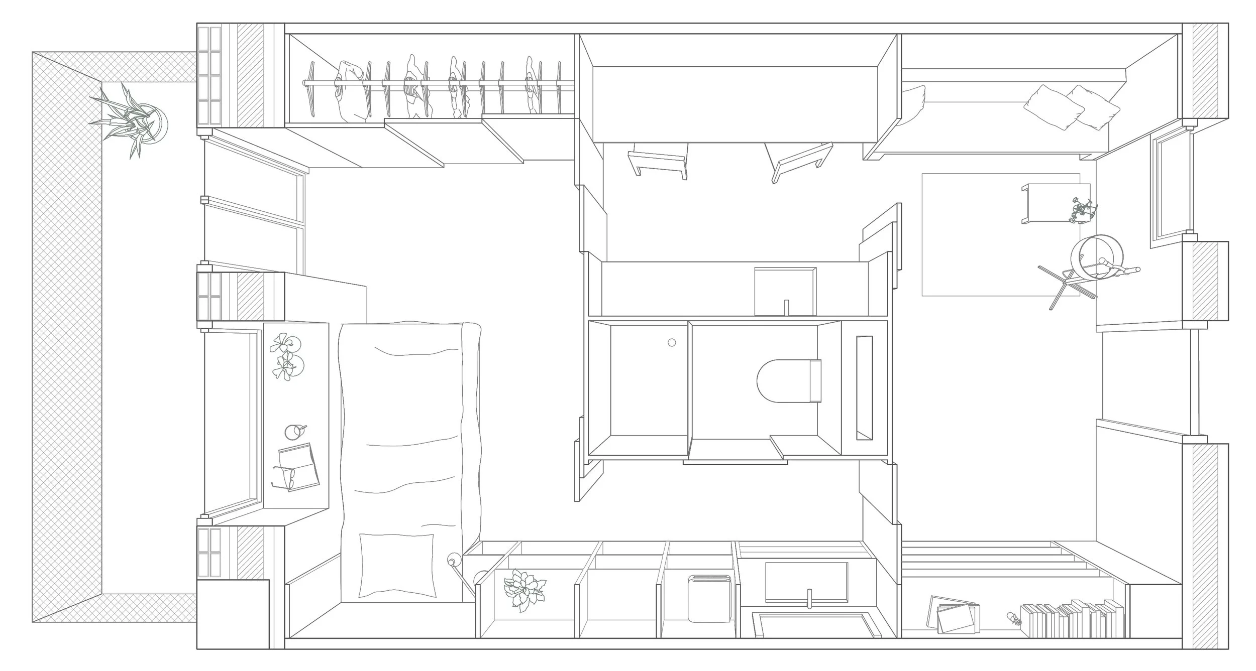 Perspective Floor Plan – Single-Person Unit