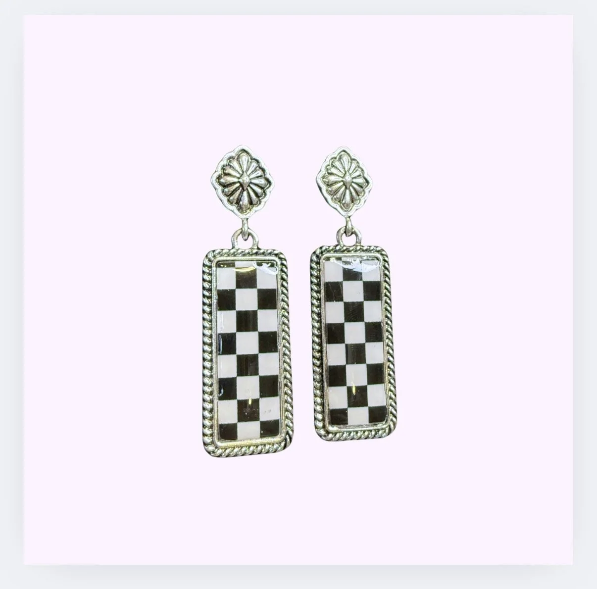 Classic Checkerboard Rectangle Earrings