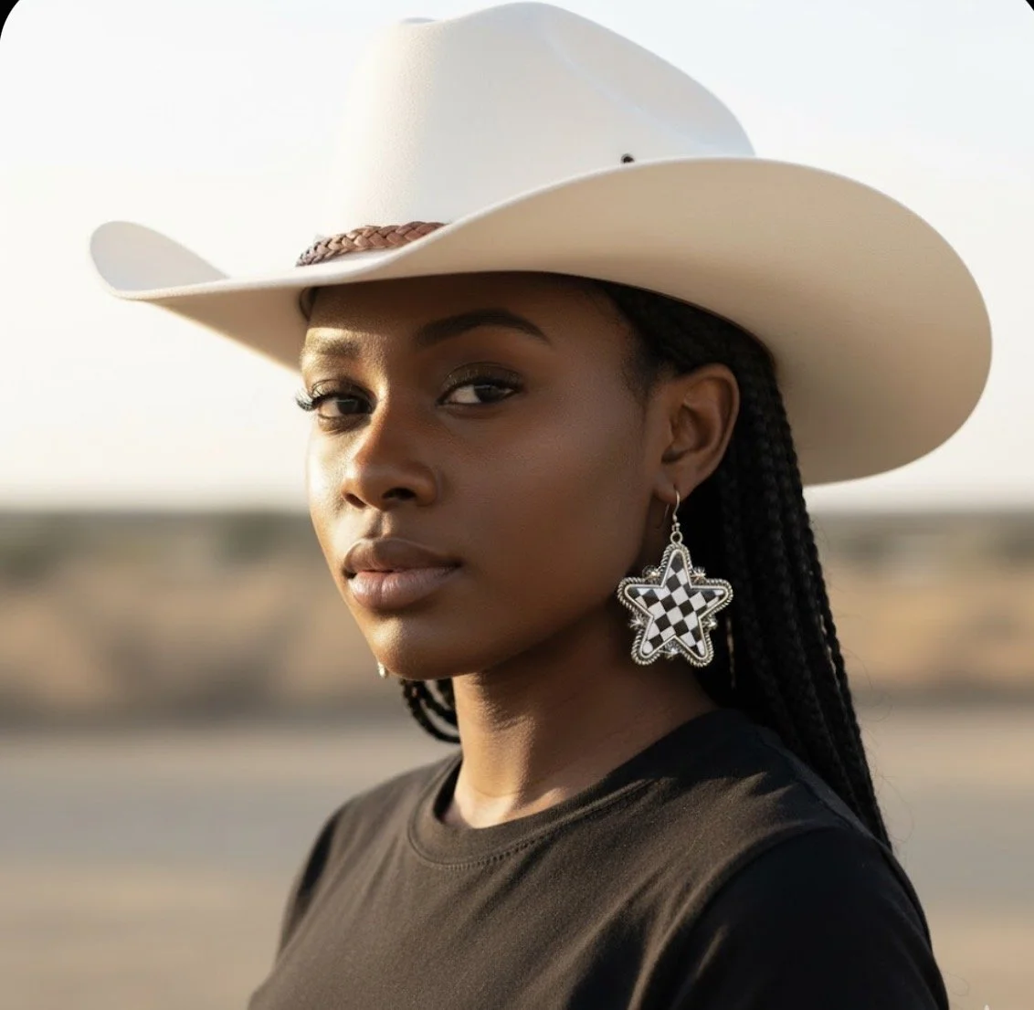 Checkered Star Western Dangle Earrings