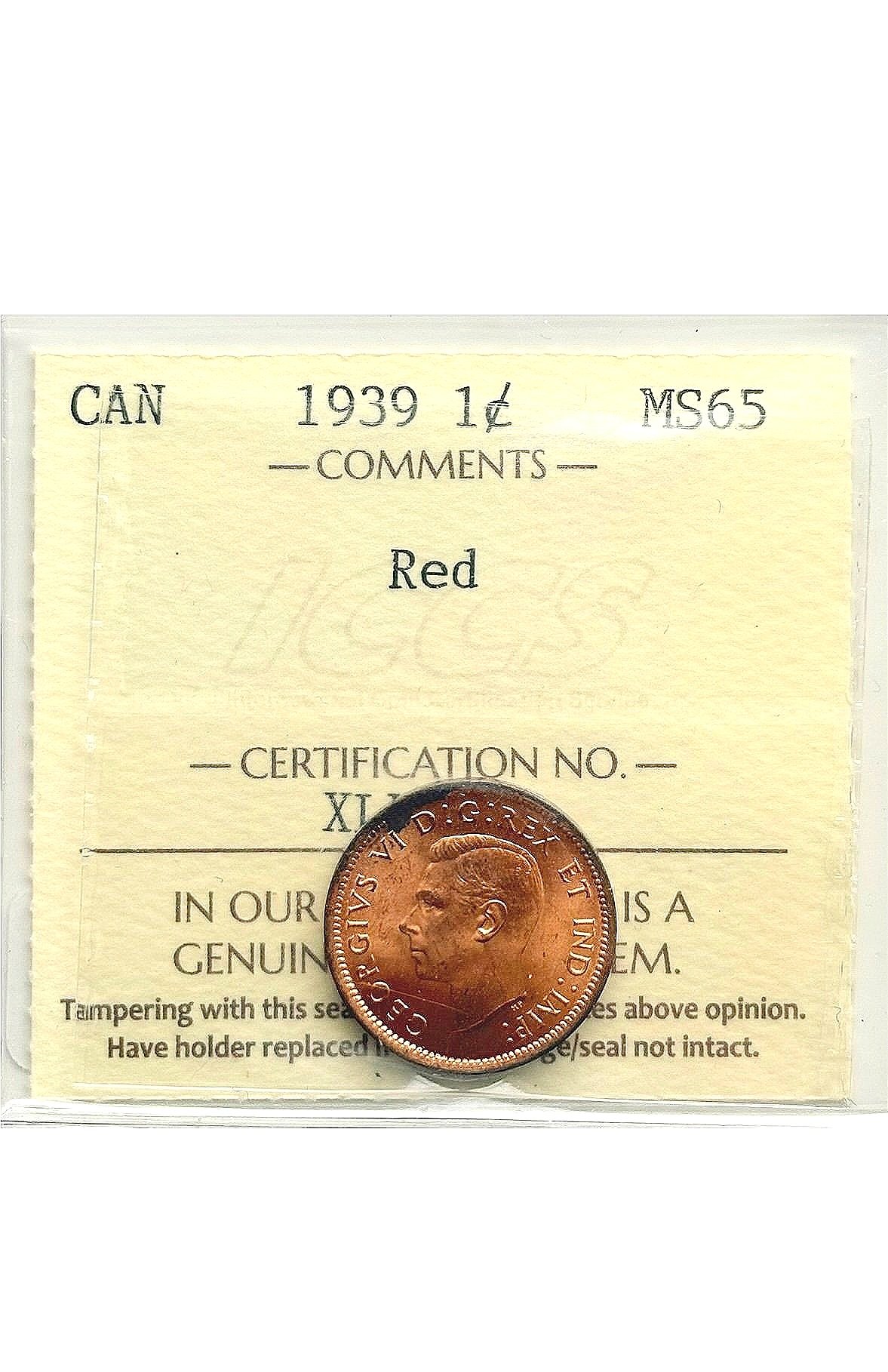 Canada 1 Cent Coin 1939