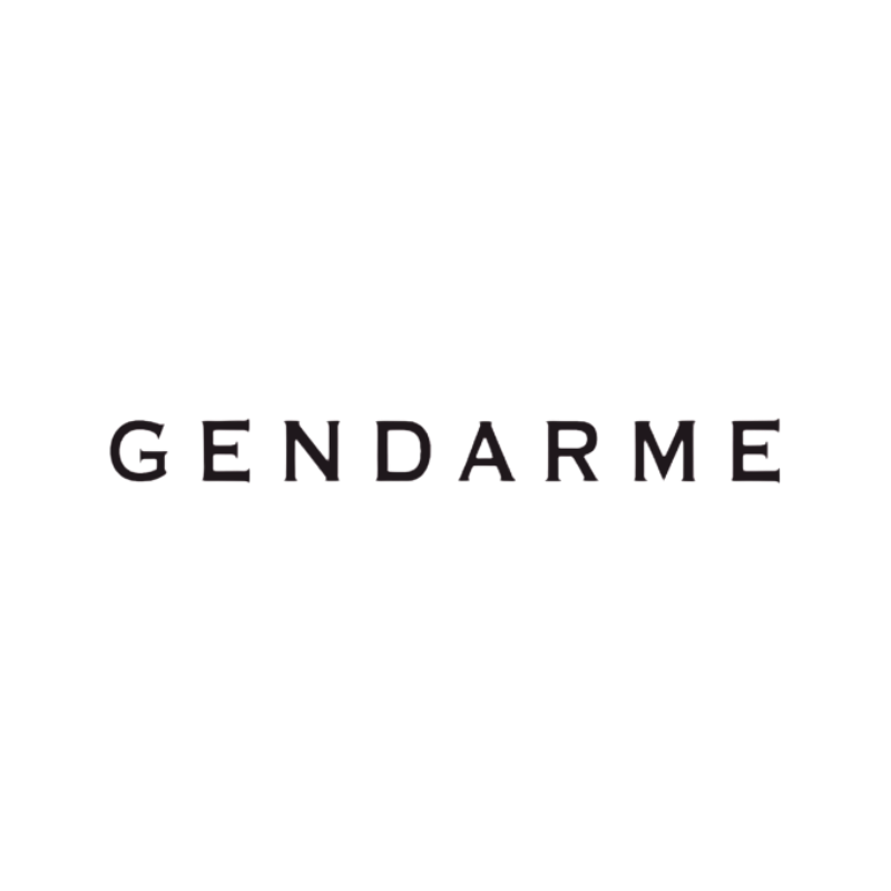 The "GENDARMERIE" fragrance text logo in black and white