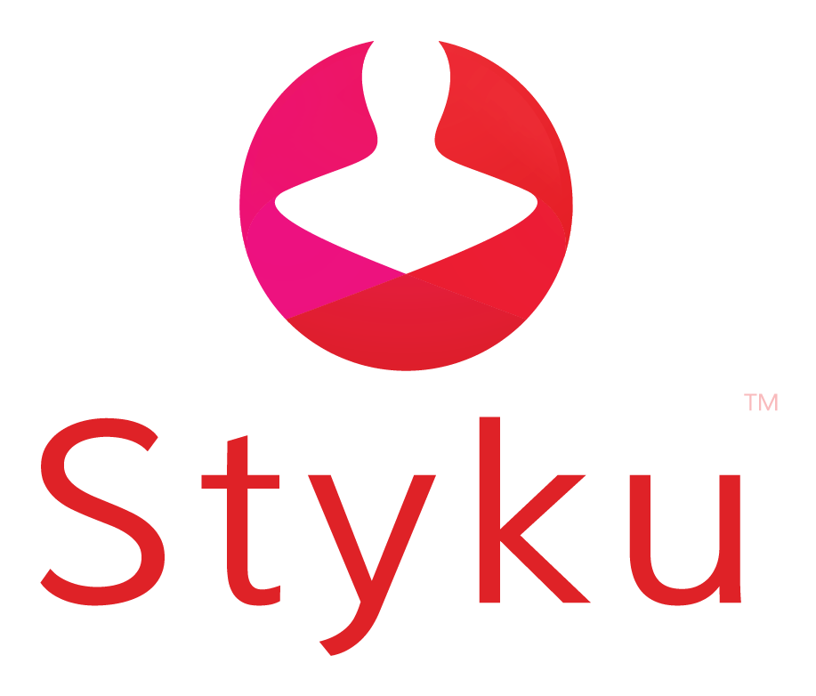 Styku logo with stylized human silhouette in a red and pink circle.