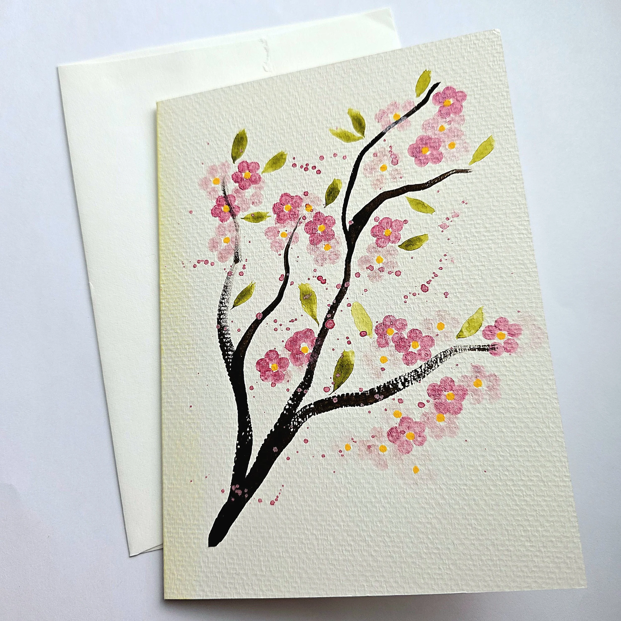 Original Hand-Painted Watercolor Cherry Blossoms Greeting Card