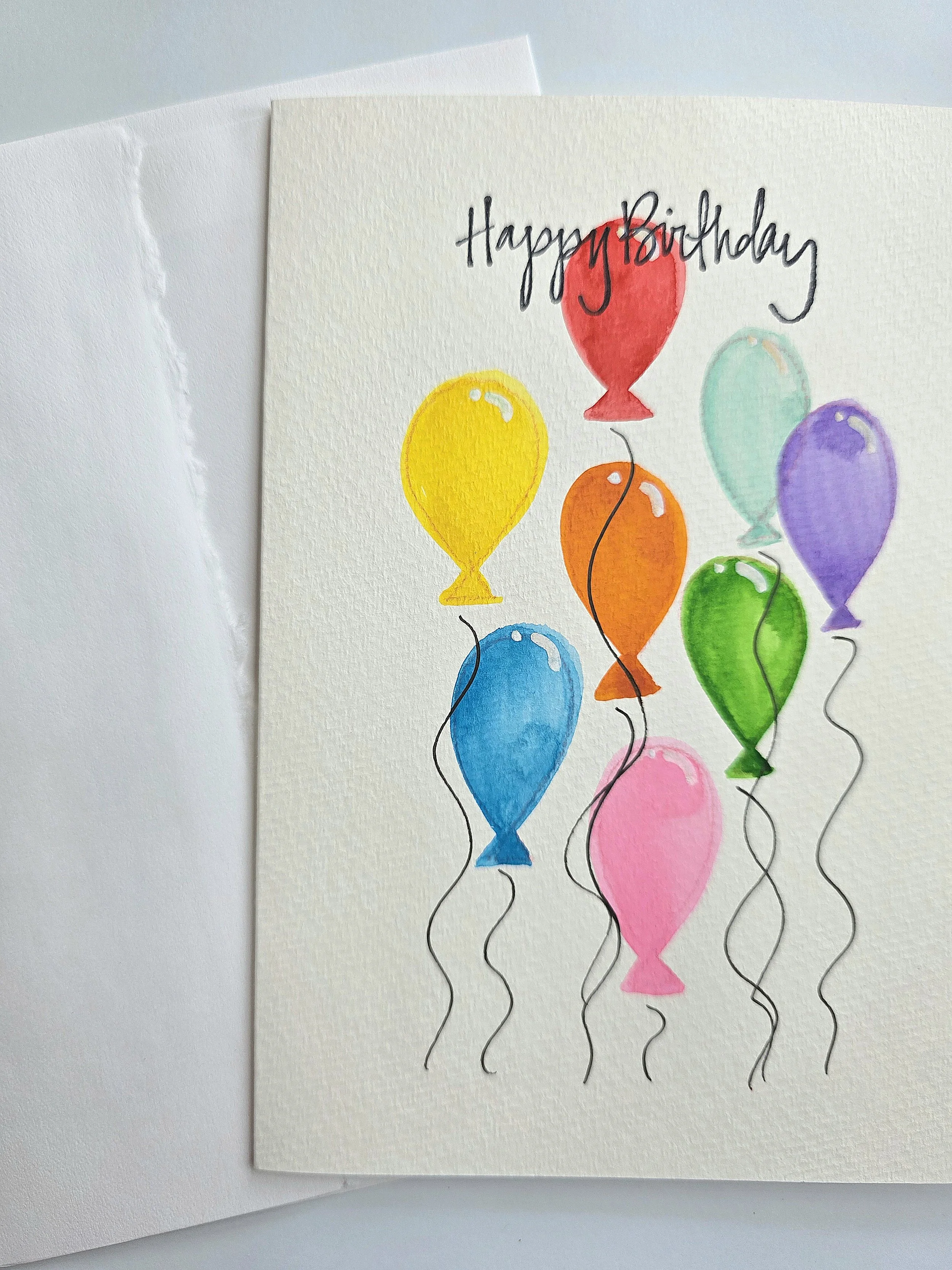 Original Hand-Painted Watercolor Birthday Balloons Greeting Card
