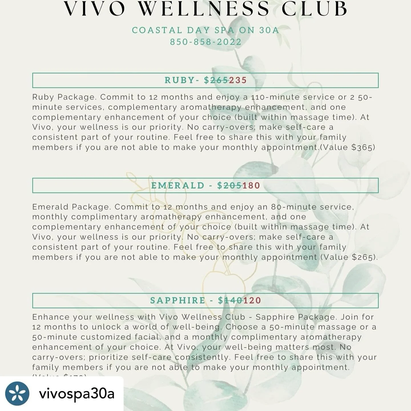 Posted @withregram &bull; @vivospa30a ✨ Labor Day Wellness Special ✨
This Labor Day, invest in yourself with Vivo&rsquo;s exclusive Wellness Club Memberships &mdash; now over 30% off.

🌿 Sapphire | $120 (Value $170)
🌊 Emerald | $180 (Value $265)
💎