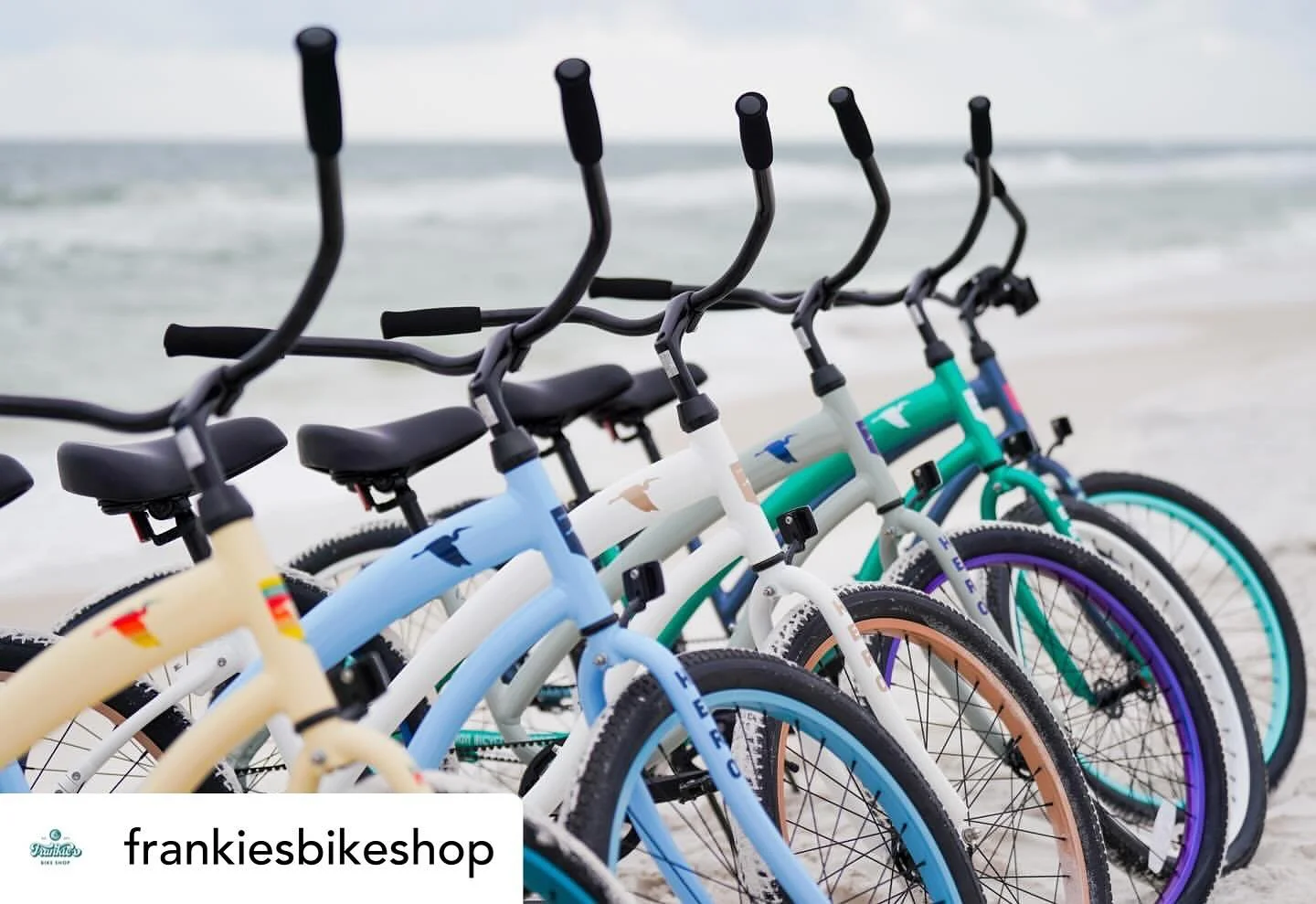 Posted @withregram &bull; @frankiesbikeshop Looking for a smooth riding beach cruiser? Check out Heron Bikes! Made with components that resist rusting, it&rsquo;s the perfect ride for our salty beach surroundings. Also, they&rsquo;re designed right h