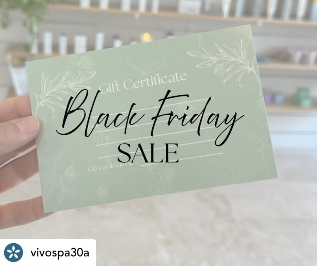 Get @reshare_app &bull; @vivospa30a This year, gift more than a present &mdash; gift a moment of coastal calm of Vivo Spa 30A.
Extended Black Friday: Nov 24&ndash;30
Take 15% off all gift cards with code 30AGIFTS25.
Link in bio to purchase or call ei