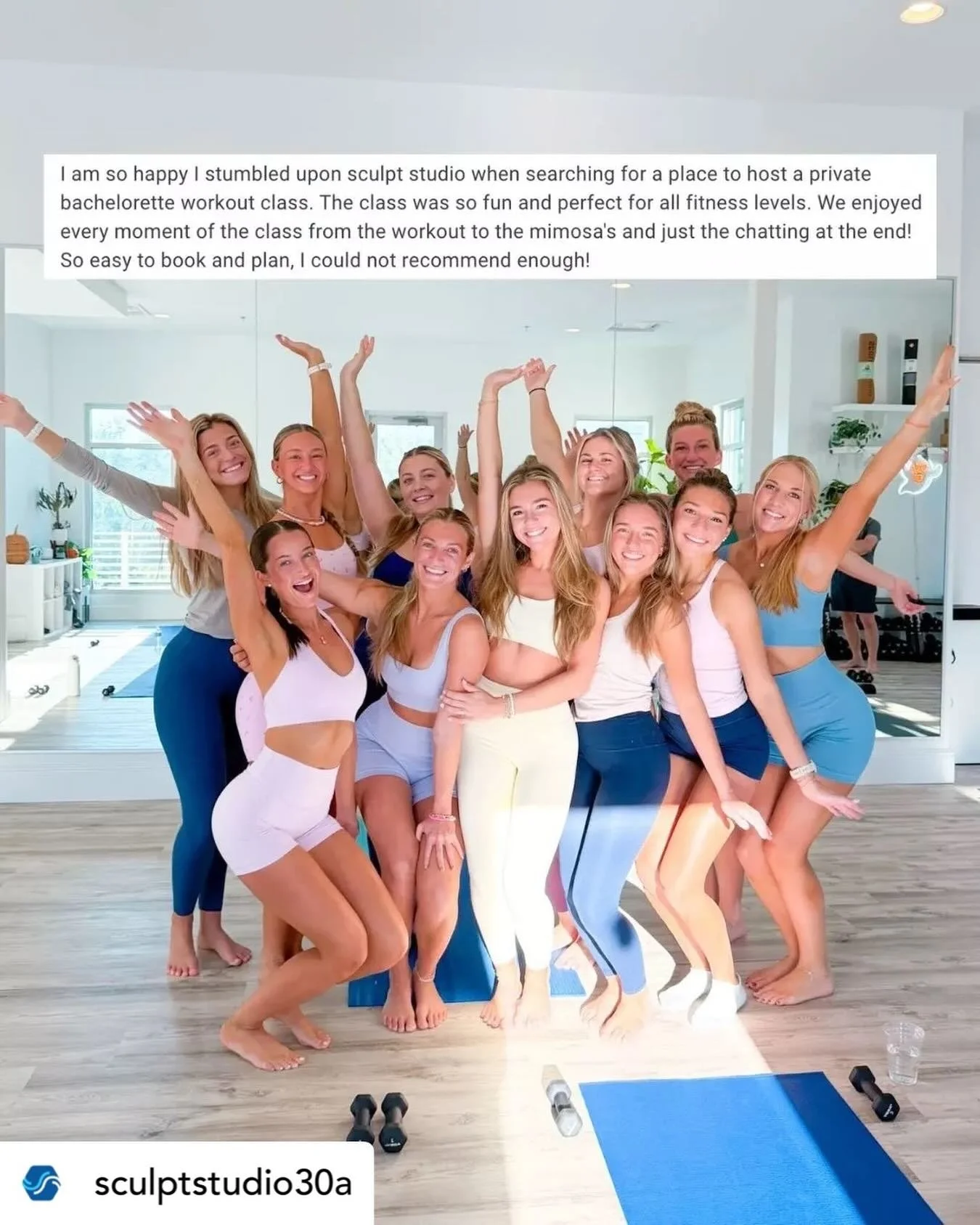 Get @reshare_app &bull; sculptstudio30a Sweat, shake, celebrate&nbsp;🥂💙👯&nbsp;The weather might be cooling down, but the energy in our studio is always hot&nbsp;🔥

📍 Your bride tribe&rsquo;s dream 30A studio - easy parking, boutique shopping, an