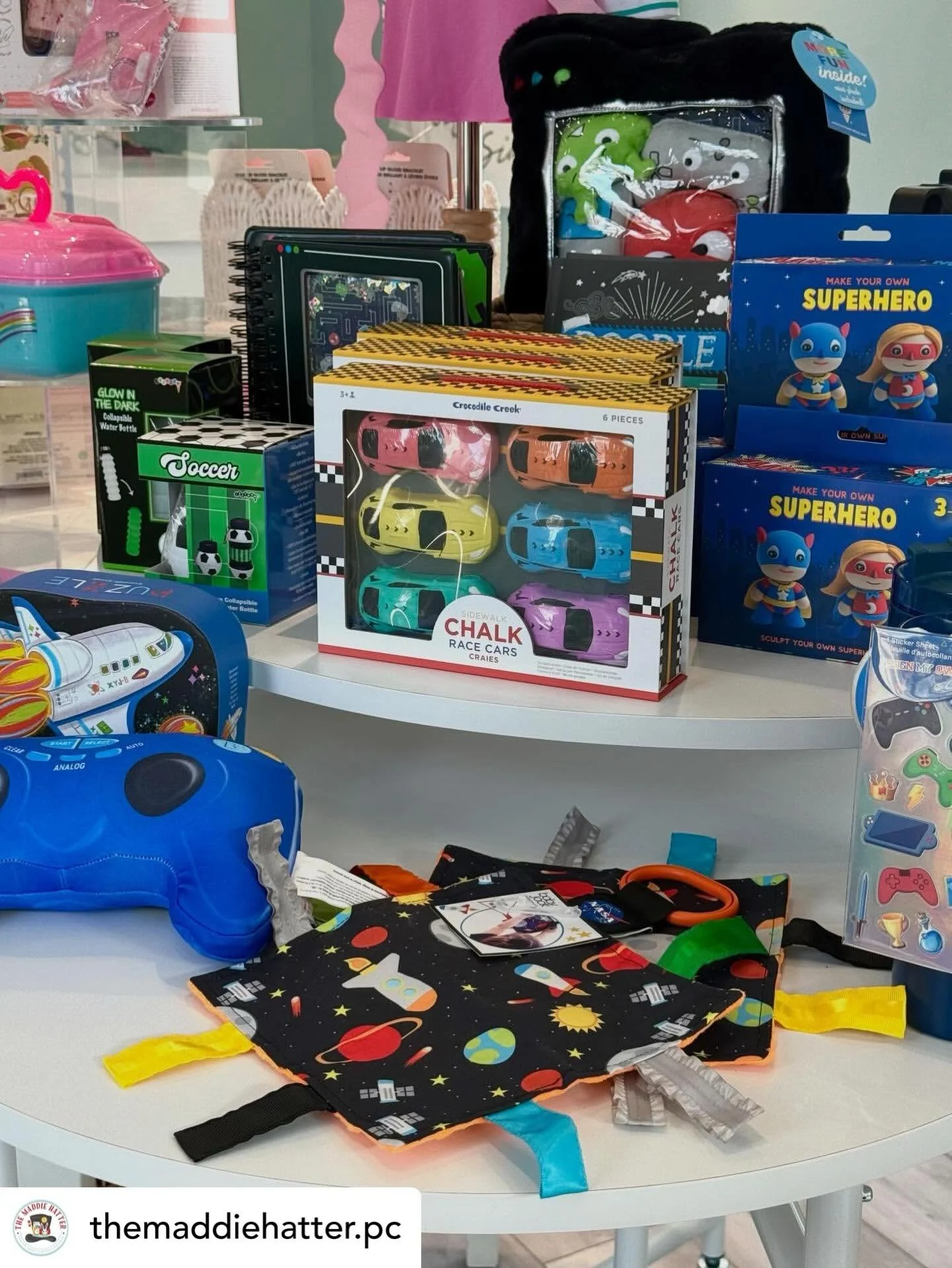 Get @reshare_app &bull; @themaddiehatter.pc We have all of the fun gifts for your little fellas. Stop by to see all of the new arrivals of toys and clothing for boys newborn to size 14. 🚀