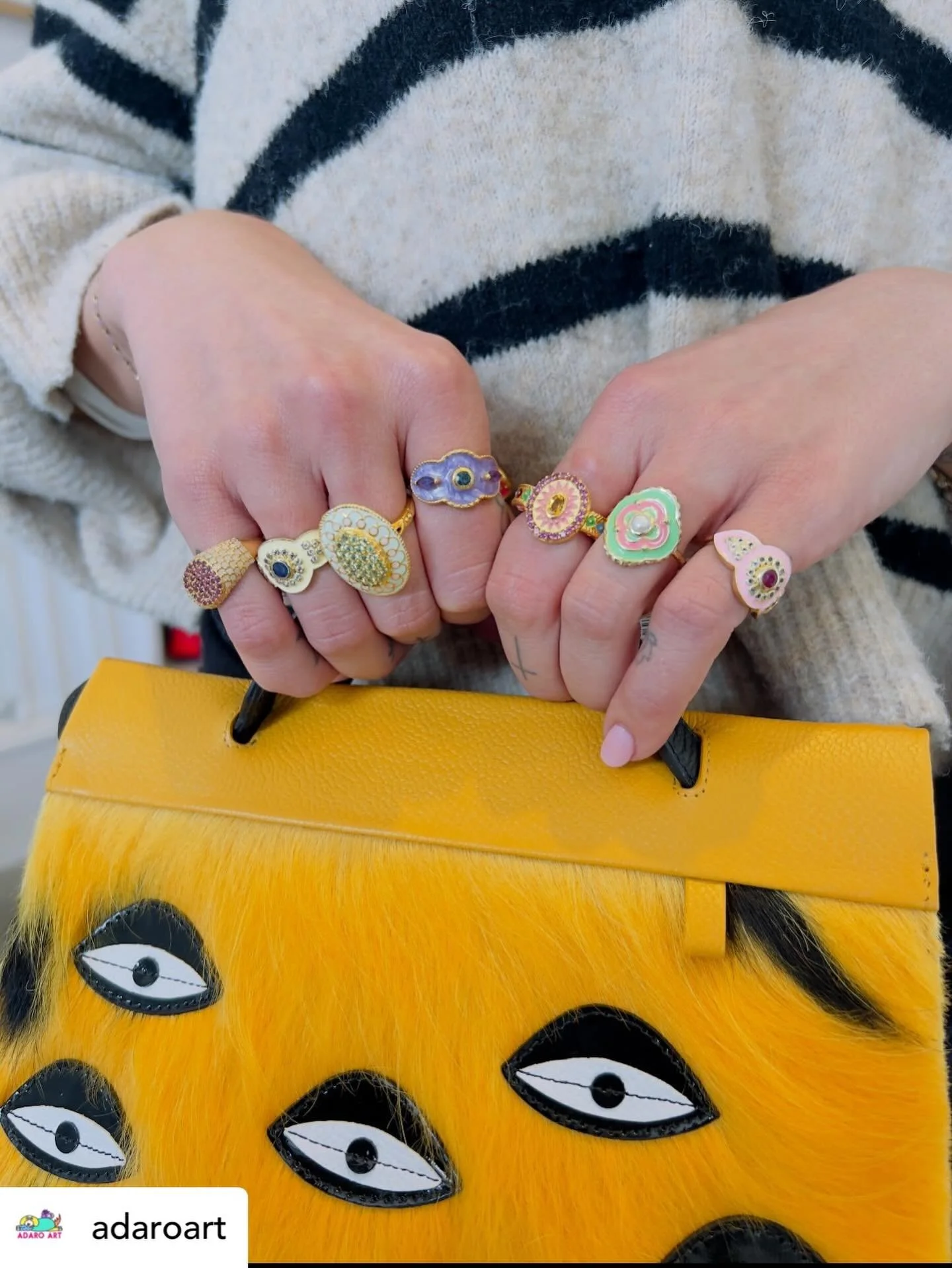 Get @reshare_app &bull; @adaroart Stacked, styled, and impossible to ignore 💍✨
Our newest rings at Adaro Art bring color, charm, and a little edge to every look.
Wear one, or wear them all. #AdaroArt #RingStack #StatementStyle