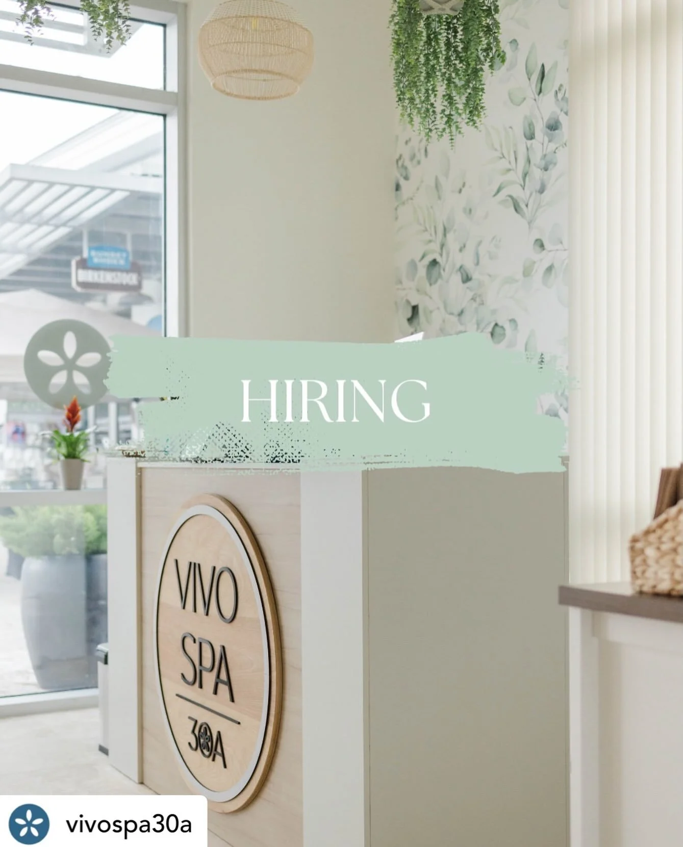Get @reshare_app &bull; @vivospa30a Vivo is looking for a full-time Front Desk Administrator to join our team at Watersound! If you are organized, personable, detail-oriented, and thrive in luxury wellness environment, we would love to hear from you.