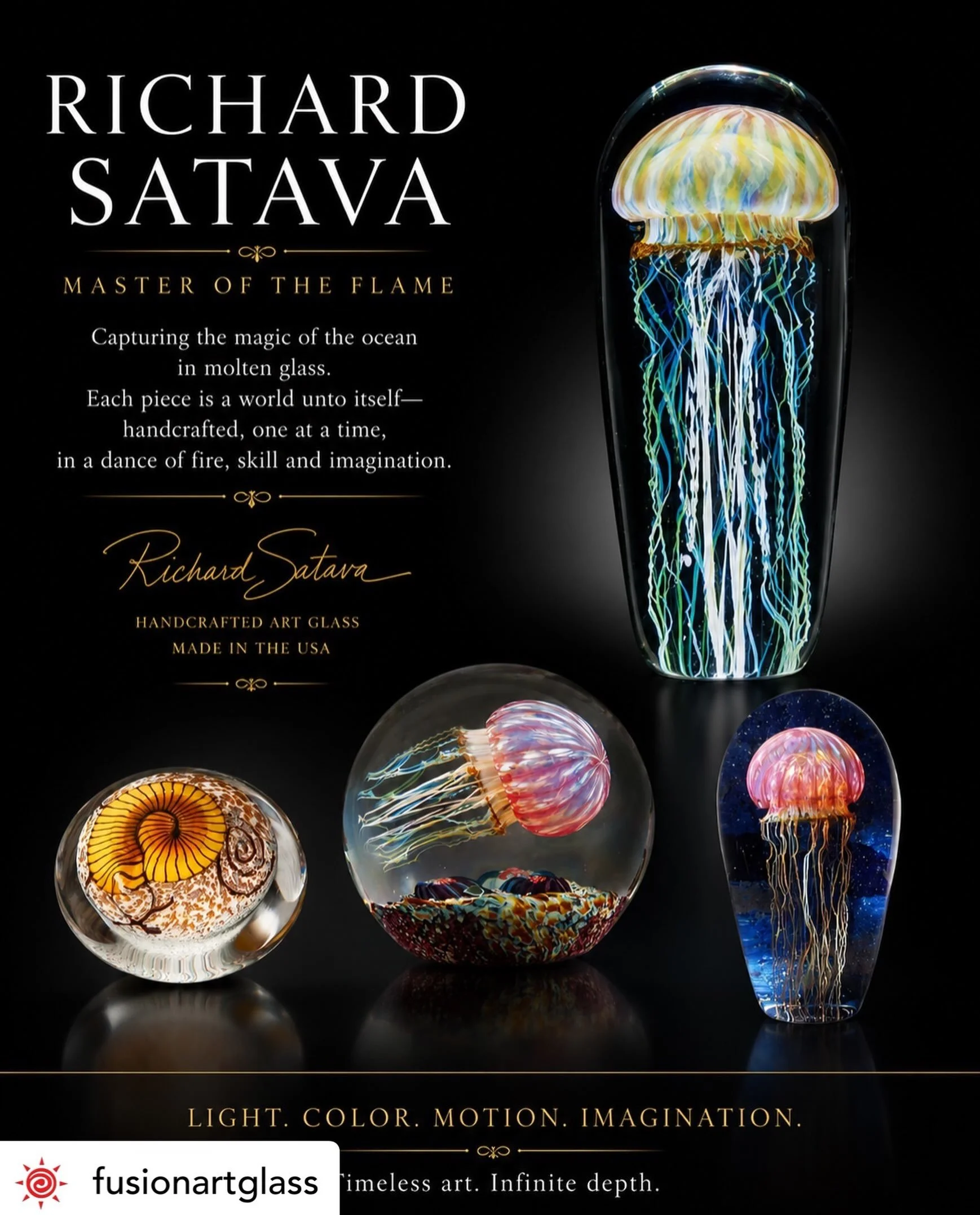 Get @reshare_app &bull; @fusionartglass New Arrivals by @satavaartglass just in time for Father&rsquo;s Day. Shop online or in the gallery now! 🪼🌊 (Online store link in bio 🔗)
#satava #jellyfish #moltenglass #artglass #fathersday