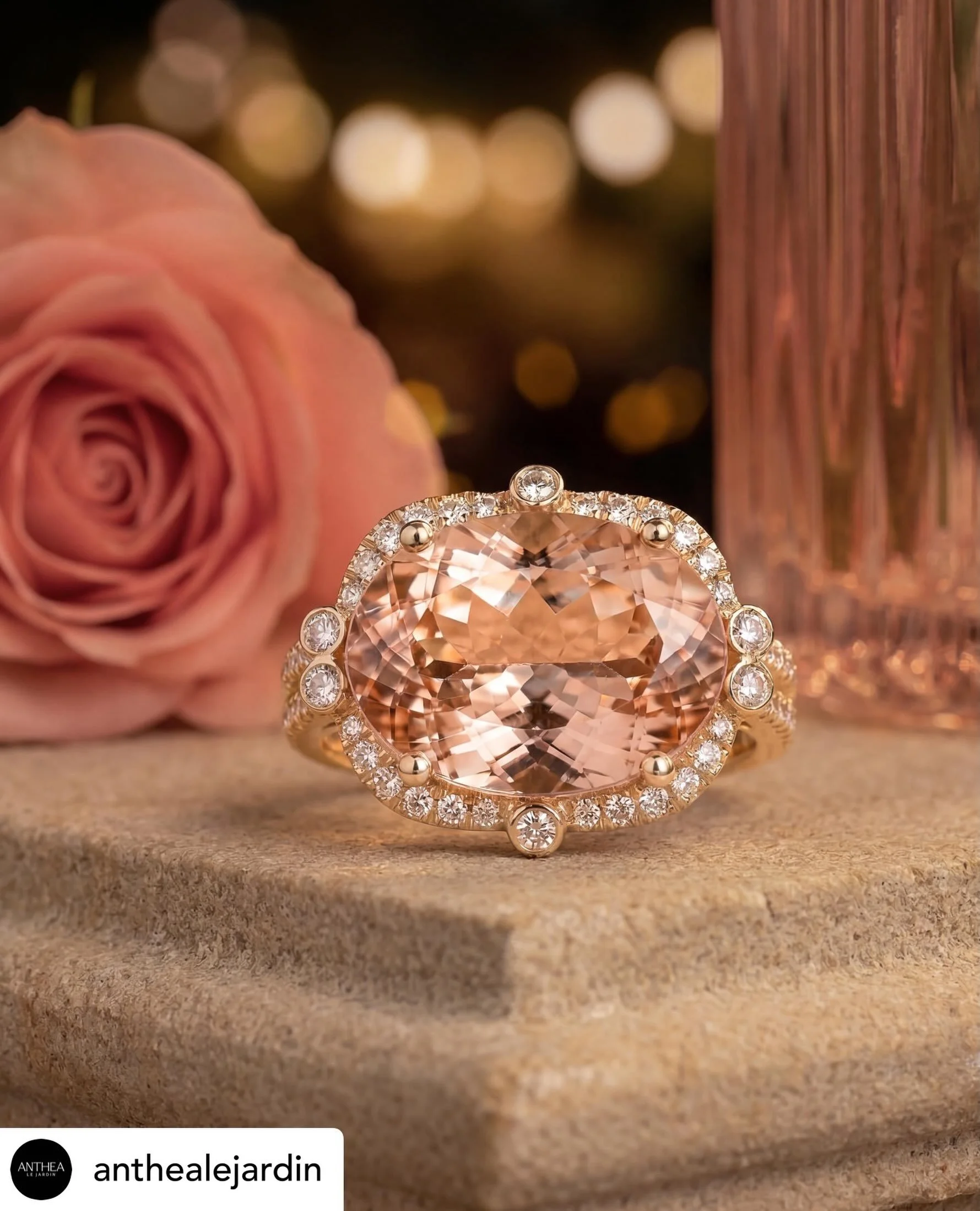Get @reshare_app &bull; @anthealejardin Romantic and mesmerizing 5.33 Ct Morganite in a unique and feminine East West Setting. The color is neutral enough to wear casually 24/7 with any color in your wardrobe.  As versatile and wearable as a good pai
