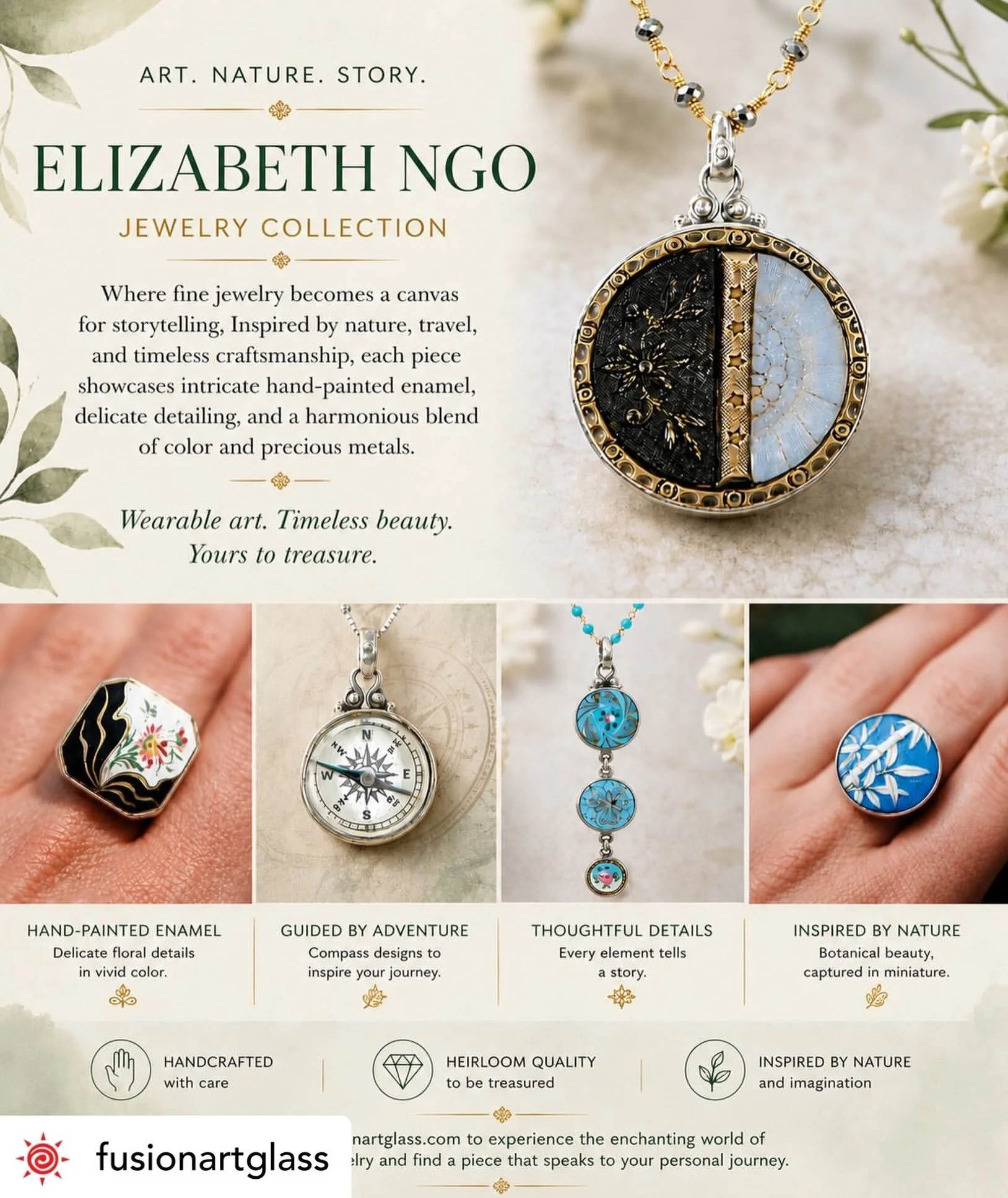 Get @reshare_app &bull; @fusionartglass Stop by Fusion Art Glass&bull;Fine Jewelry and check out Elizabeth NGO&rsquo;s antique button jewelry. 

#ElizabethNgo #FusionArtGlass #AntiqueButtonJewelry #ShopsoftheHUB