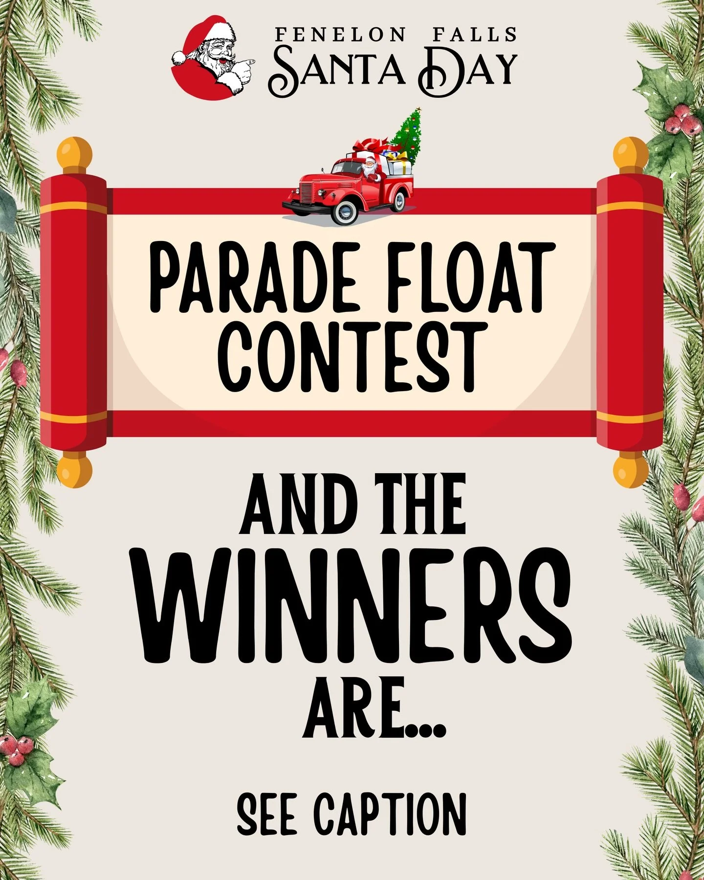 🎉 PARADE FLOAT CONTEST WINNERS! 🎉
Thank you to all our incredible float entries for bringing the magic to this year&rsquo;s Santa Day Parade. Our judges have spoken &mdash; here are your top three:

🥇 1st Place: Designs by Dylan (Float 33)
🥈 2nd 