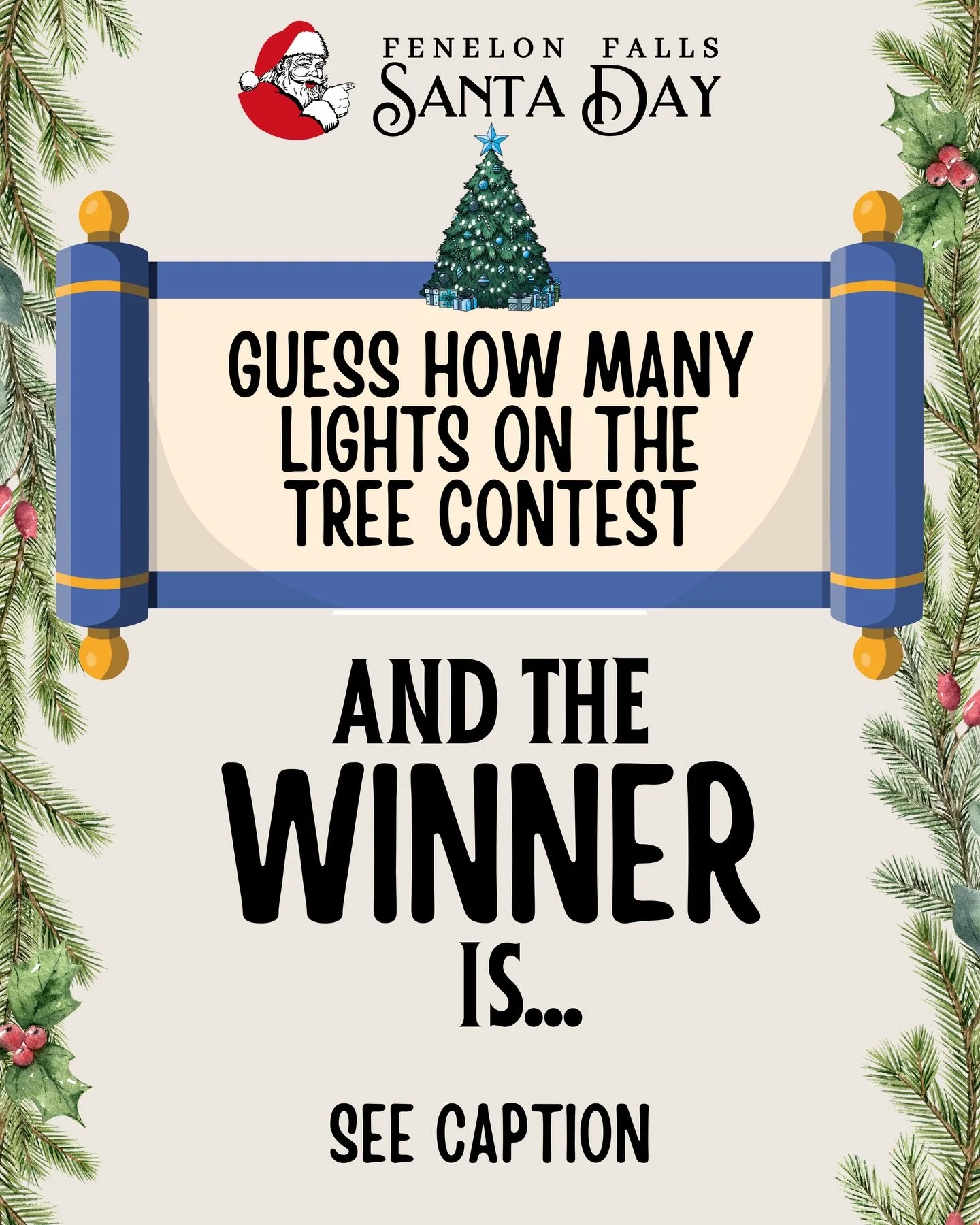 🎄 GUESS HOW MANY LIGHTS ON THE TREE CONTEST &ndash; WINNER! 🎄
There are 2,562 lights on the Fenelon Falls Santa Day tree this year!
The closest guess was an almost perfect 2,563 👏✨

🎉 Congratulations to Candice Banting!
We will be in touch to arr
