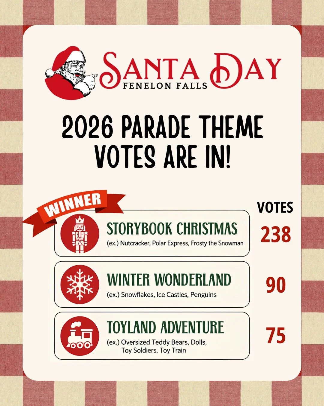 The votes are in&hellip; and this year&rsquo;s Santa Day Parade theme is Storybook Christmas! ✨🎄📖

Thank you to everyone who took the time to cast a vote and be part of the decision-making process. We loved seeing the community get involved and hel