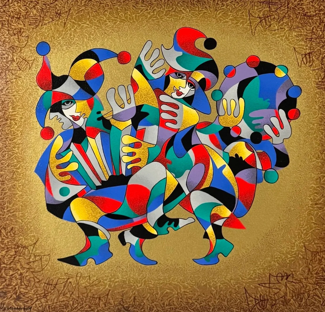 Anatole Krasnyansky Embellished Serigraph “Dancing Scaramouches"