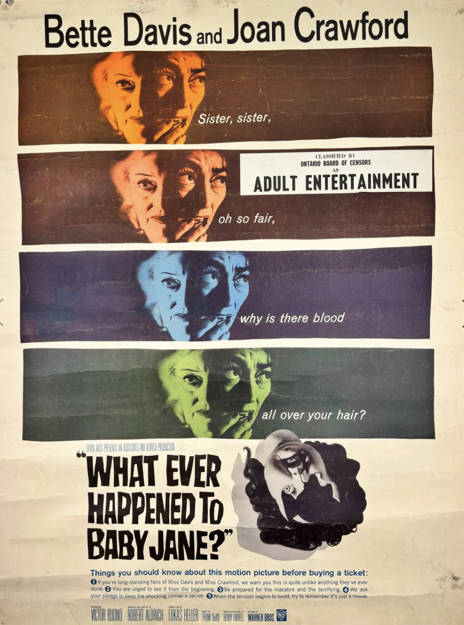 What Ever Happened to Baby Jane 1962 Canadian One Sheet Movie Poster Ontario Snipe 40x60