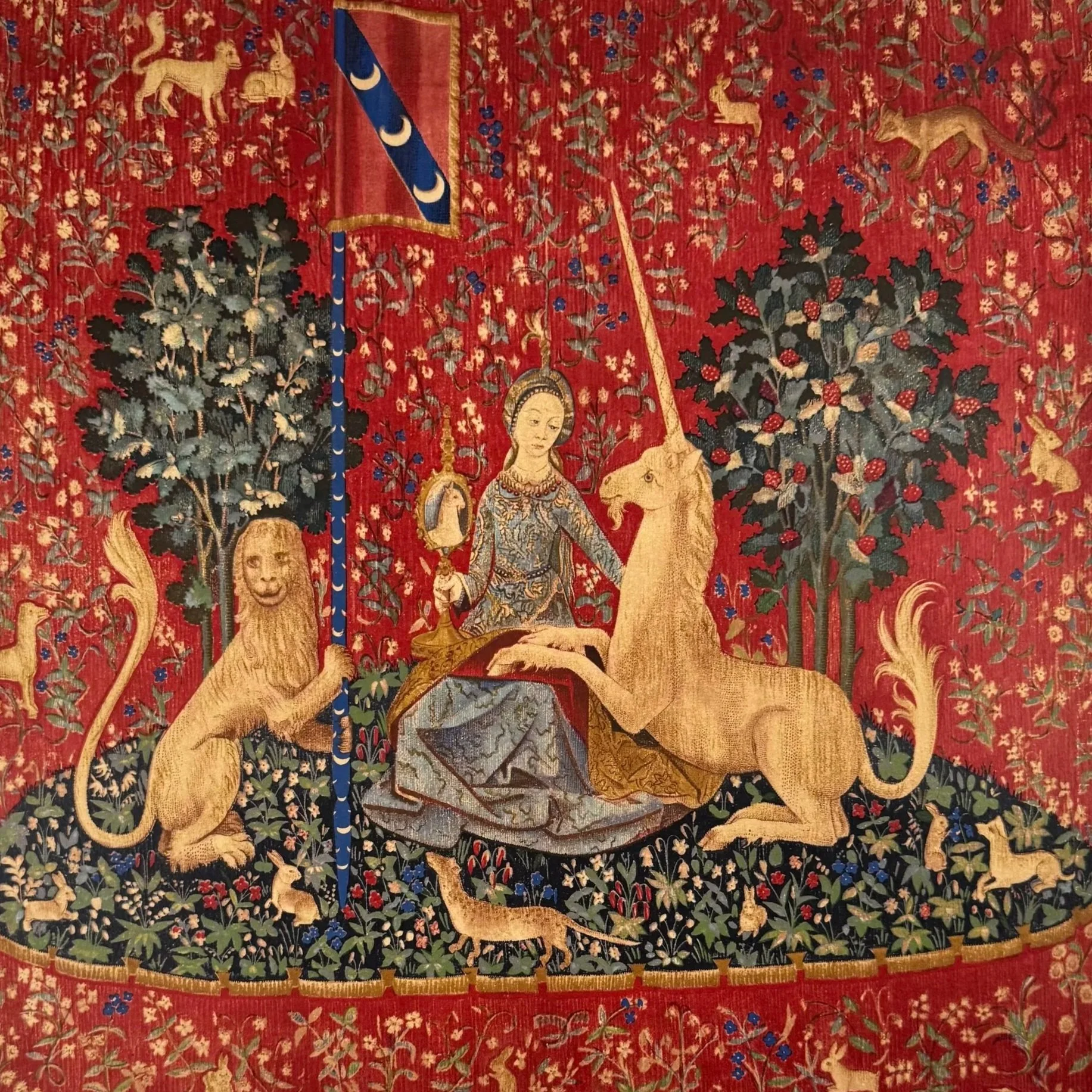 The Lady and the Unicorn c.1950 Vintage Medieval Tapestry Lithograph Proof