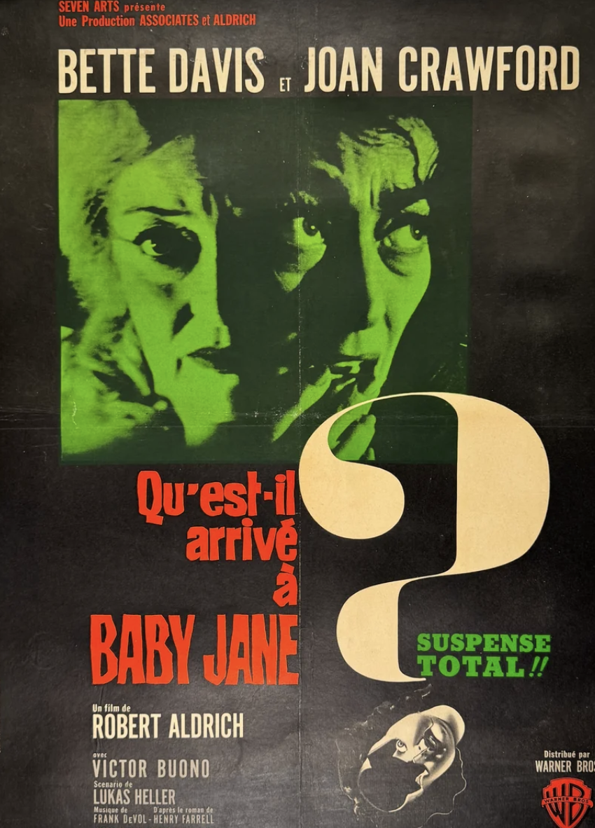 1962 What Ever Happened to Baby Jane French Moyen Linen-Backed Movie Poster Green Tint