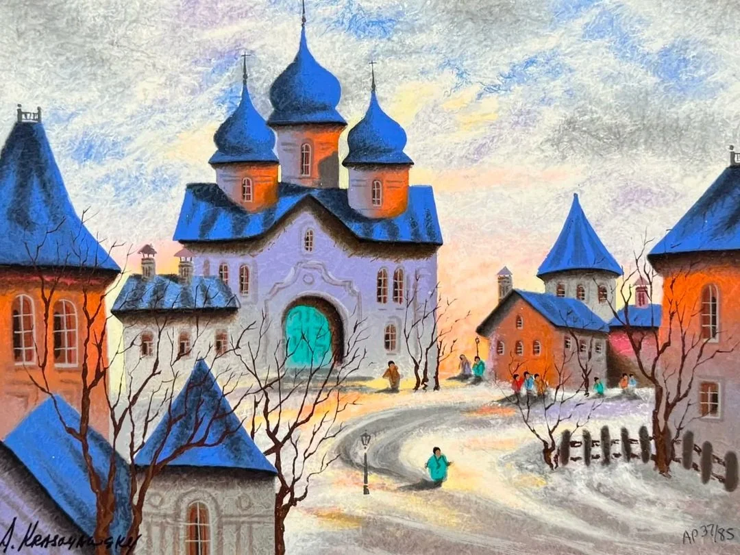 Sunset Old Church in The Villa by Anatole Krasnyansky AP Artist Proof Signed