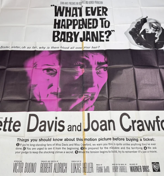 What Ever Happened to Baby Jane Original 1962 Folded Six Sheet Movie Poster 81x81
