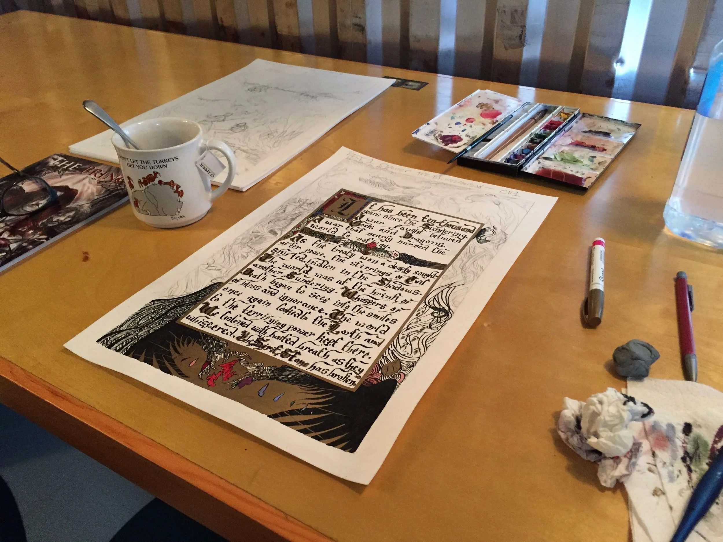 Watercolor, dip ink, gold Sharpie. Carnation, WA USA 2015