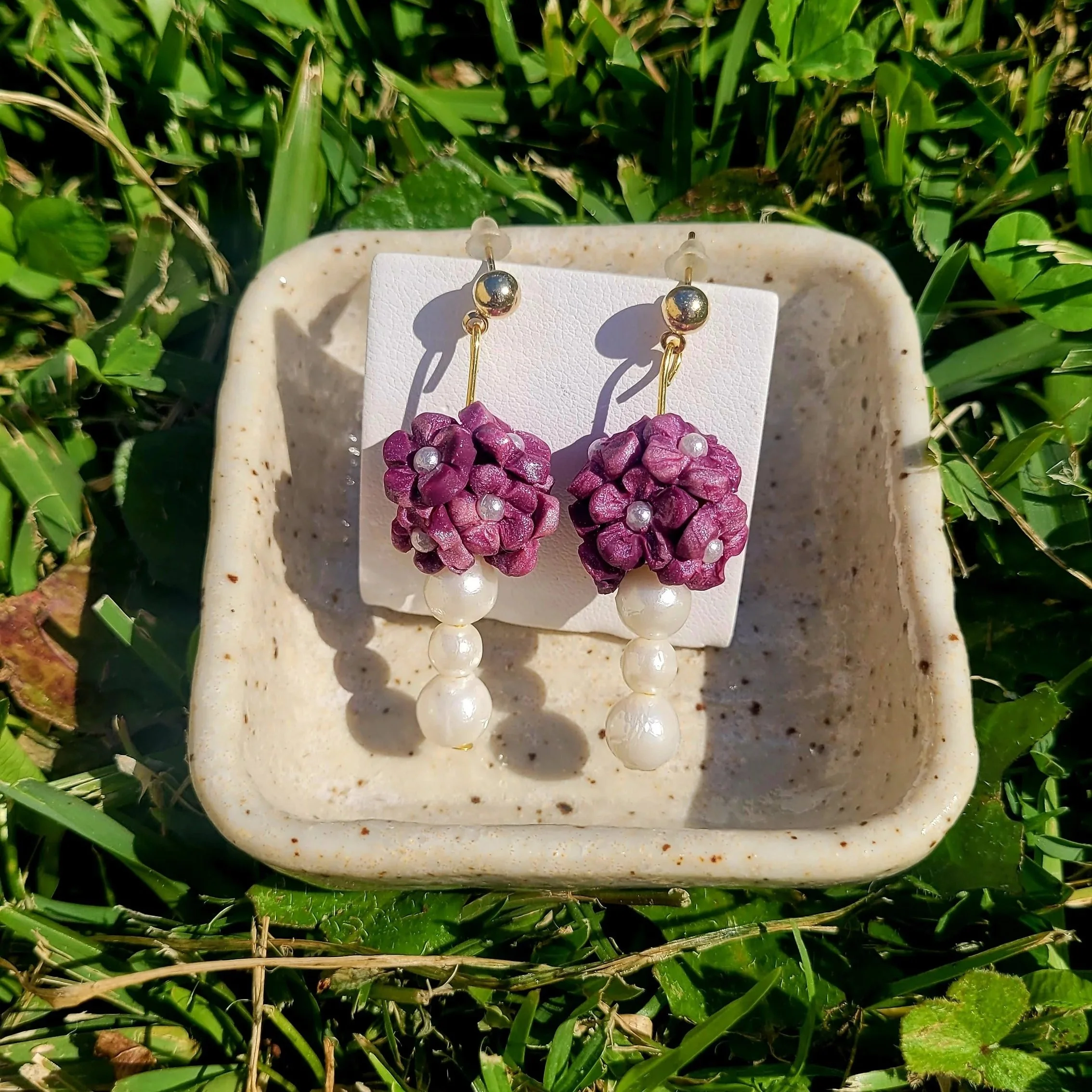Purple Blossom Pearl Drop Earrings
