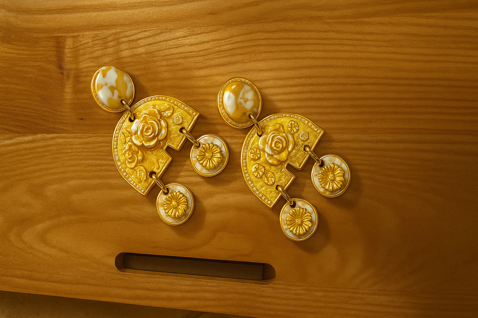 Gold and White Boho Style Earrings