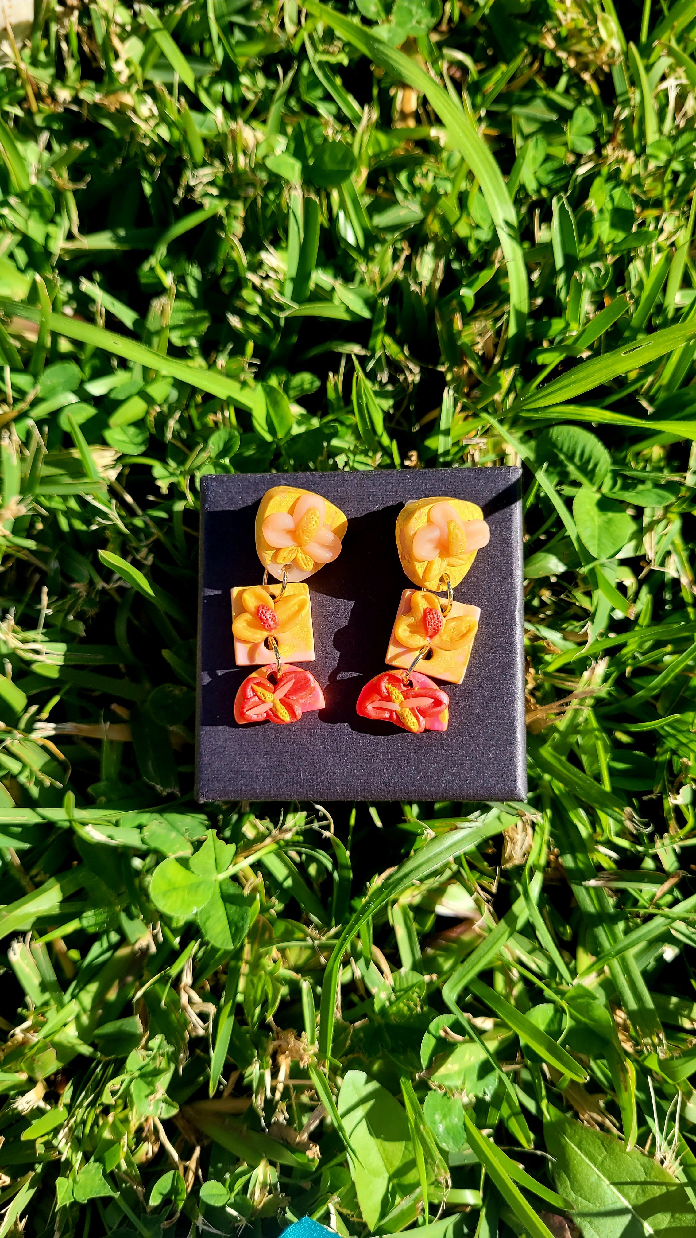 Floral Pink Boho Dangle Earrings