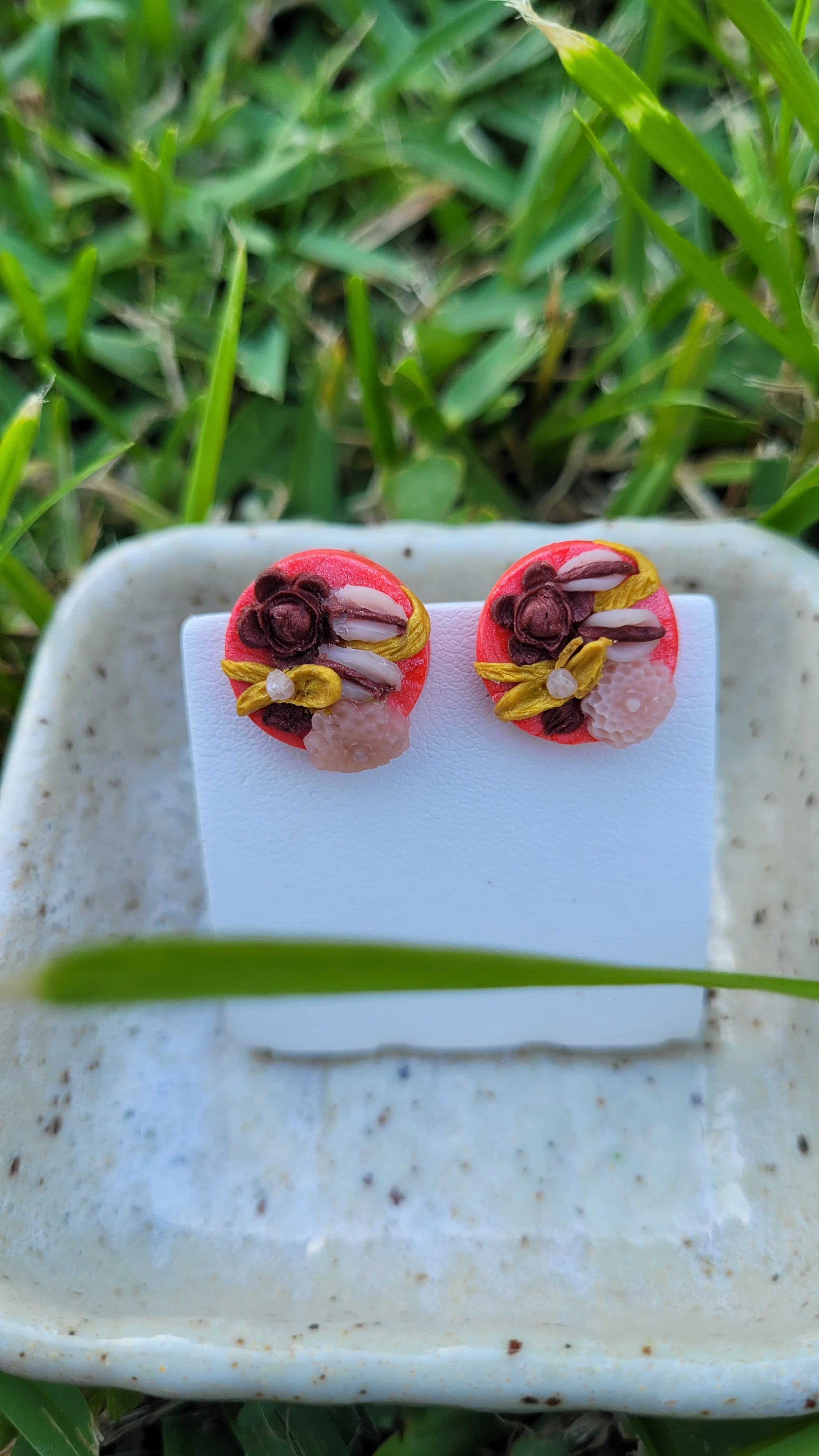 Pink Floral Coin Earrings