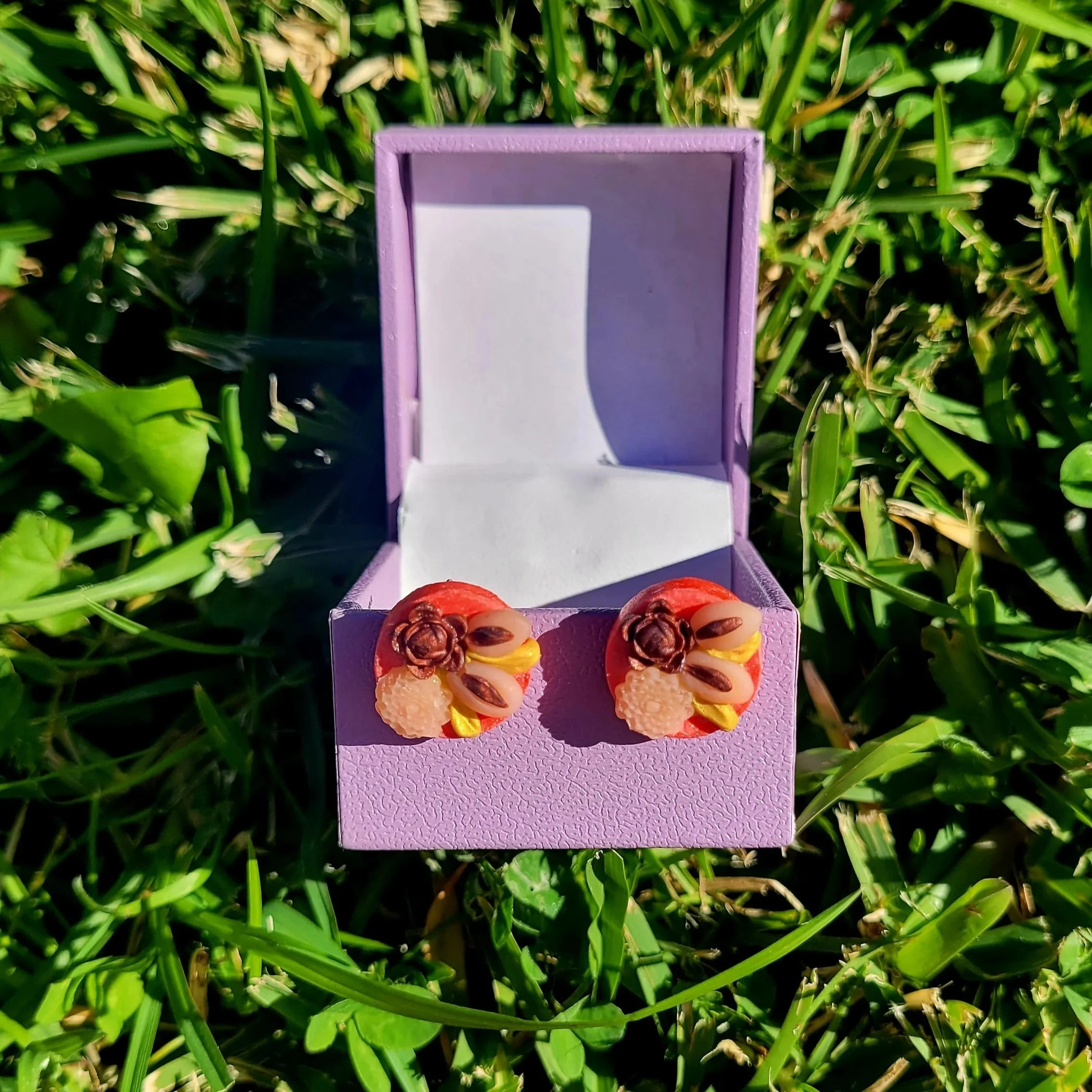 Pink Floral Coin Earrings
