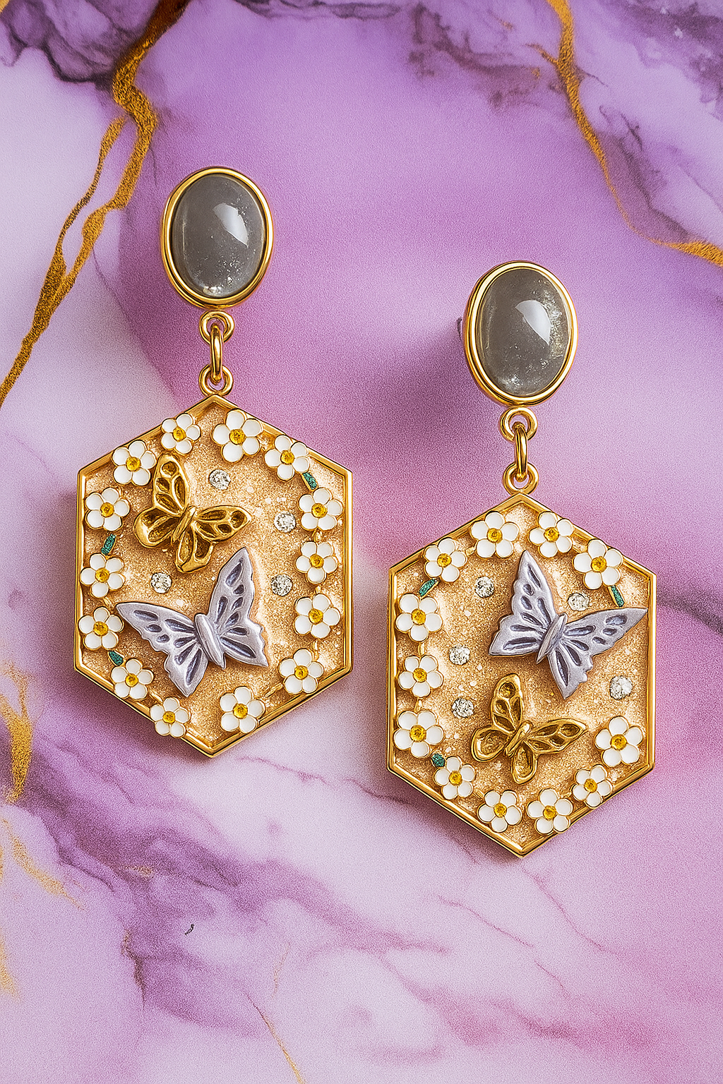 Butterfly and Flower Tile Earrings