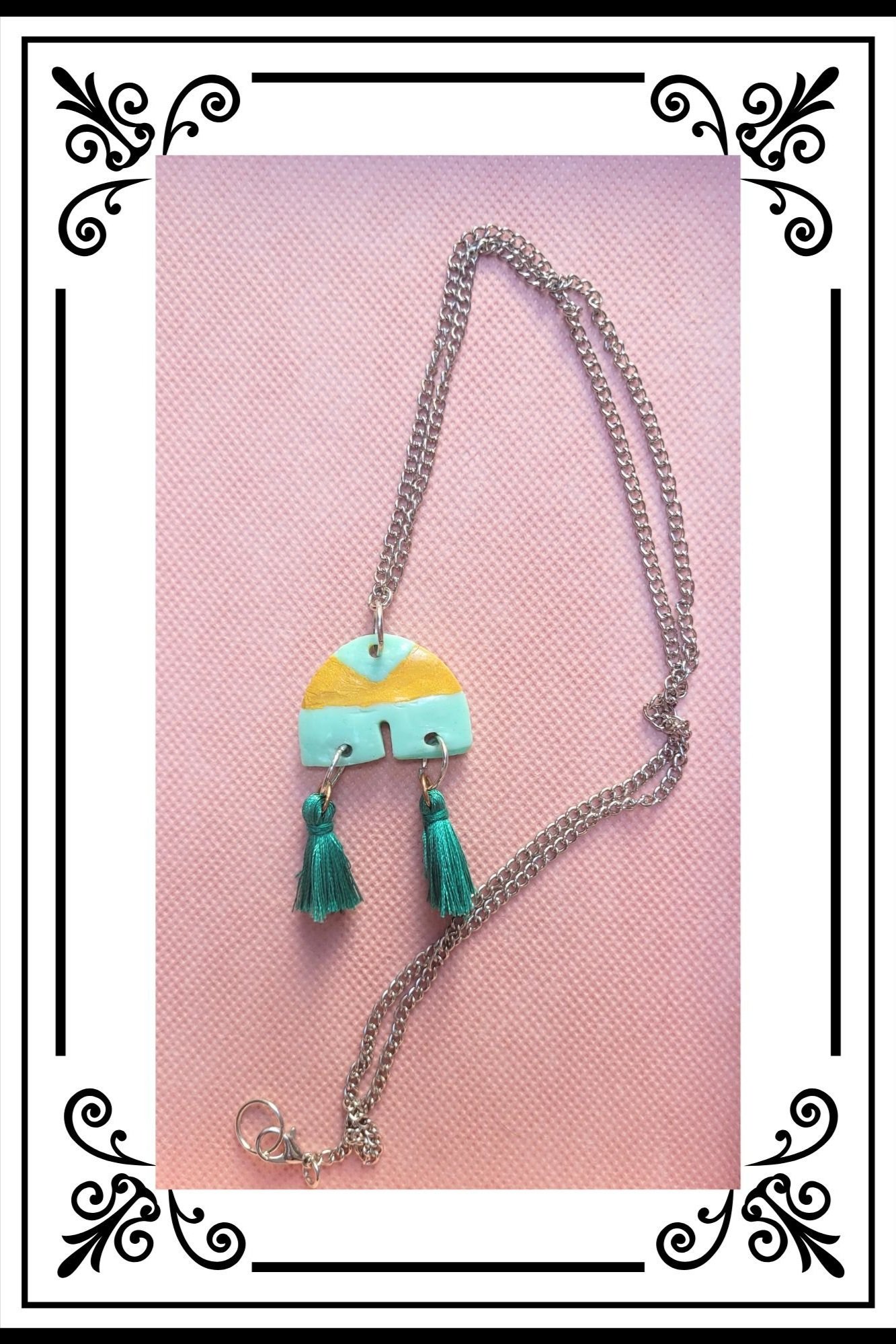 Boho green and gold pendant