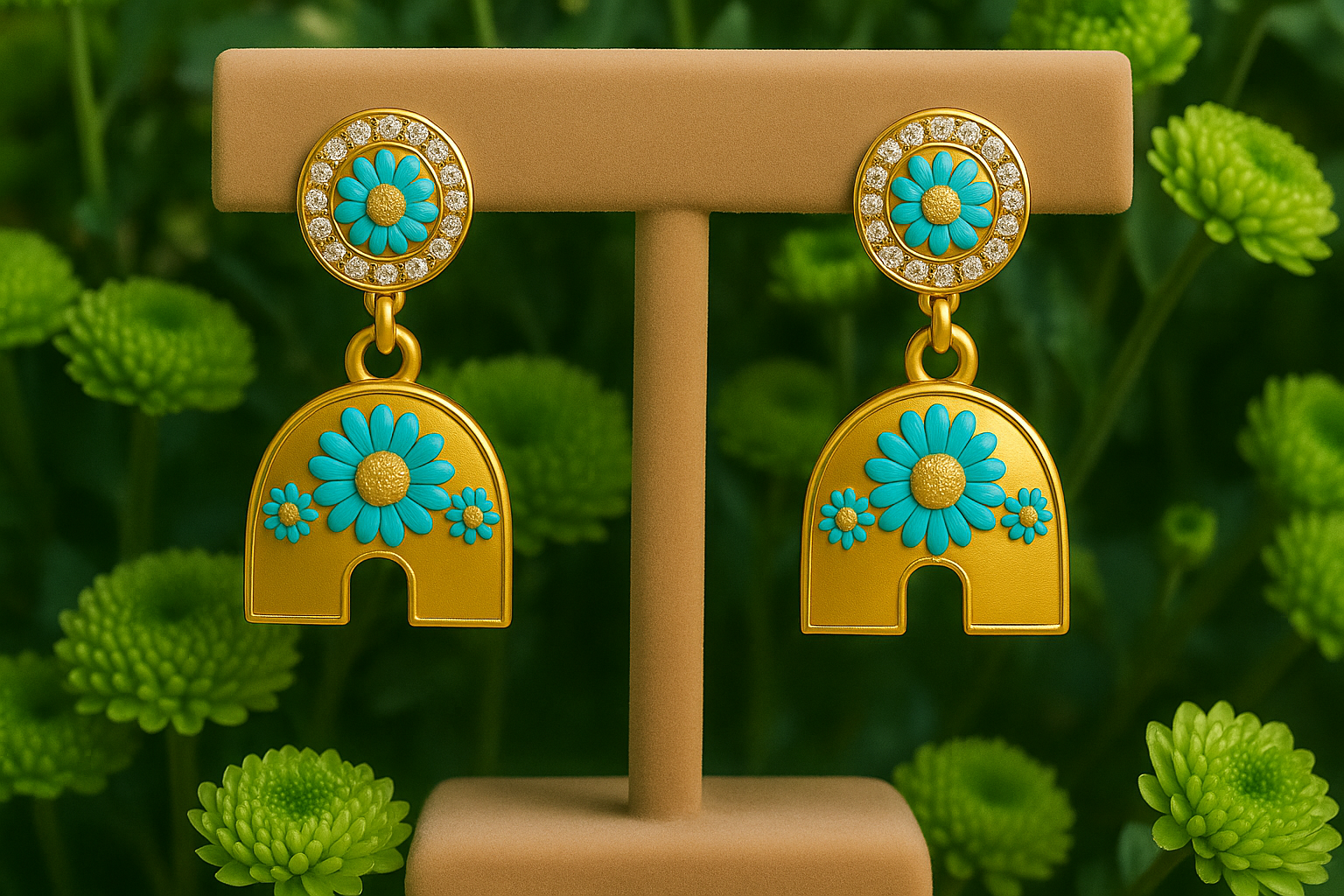 Green and Gold Floral Earrings
