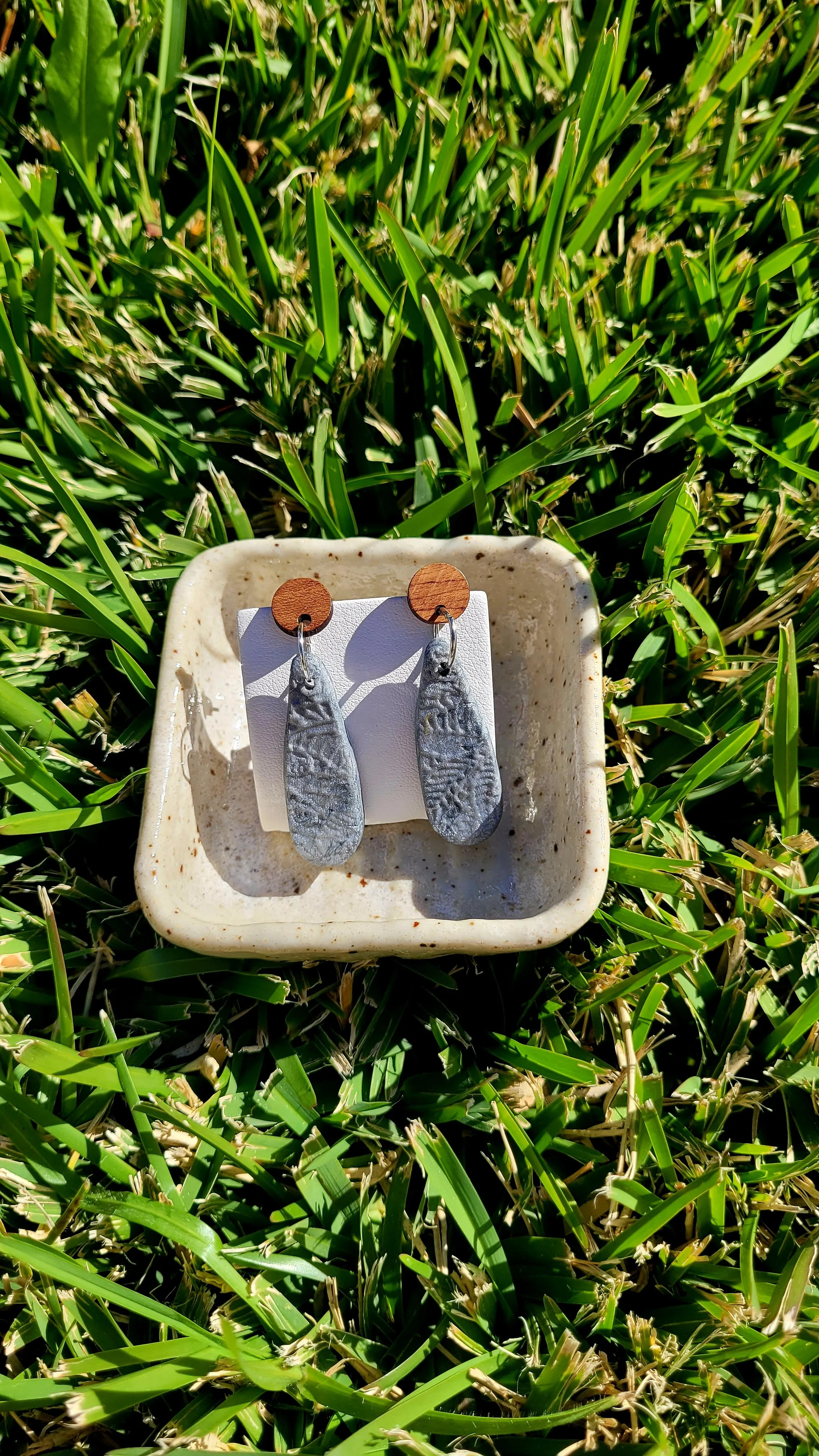 Silver Boho Chic Dangles with Wooden Studs