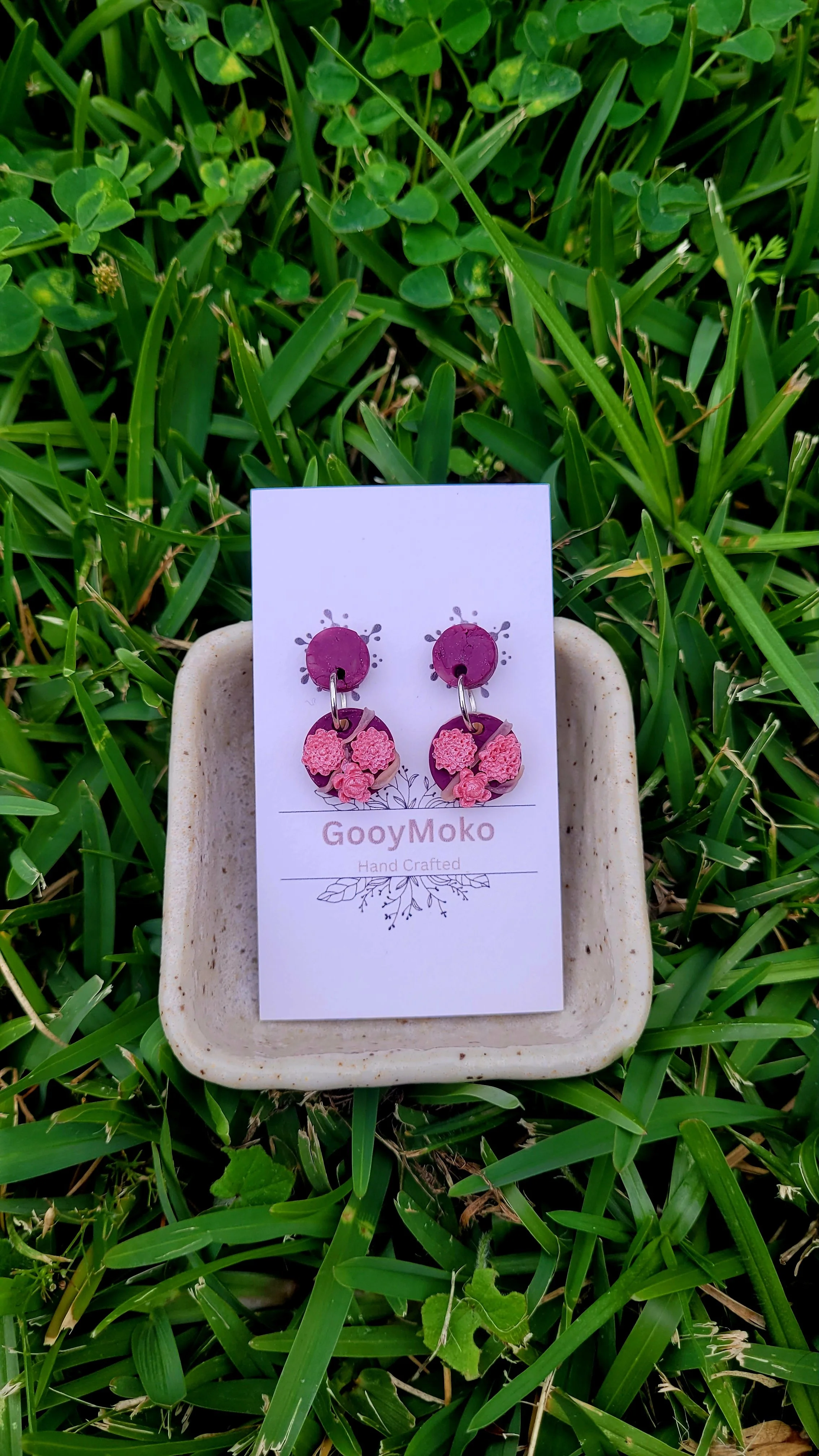 Purple Bloom and Ribbon Drop Earrings