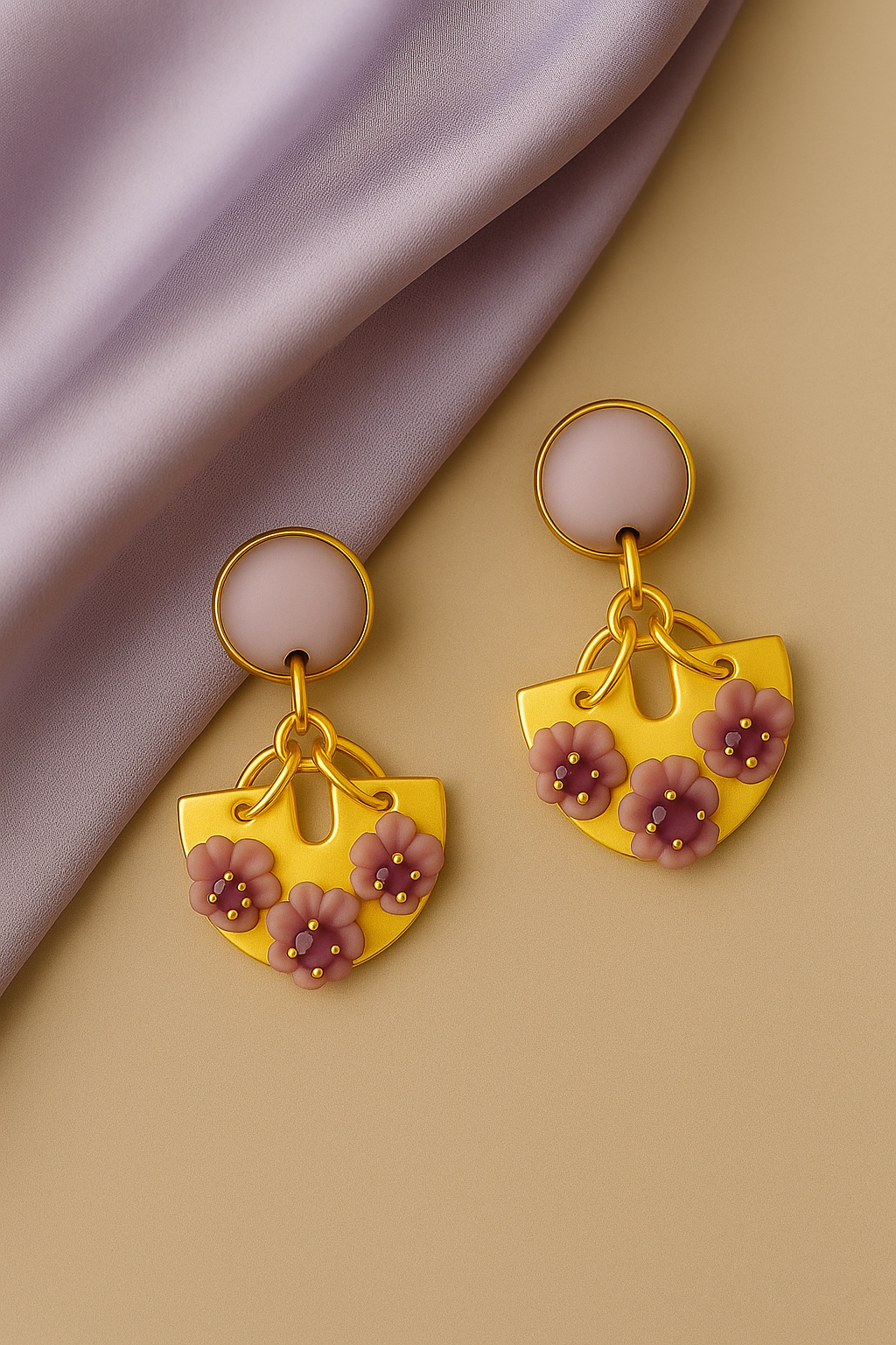 Purple Blossoms with Gold Earrings