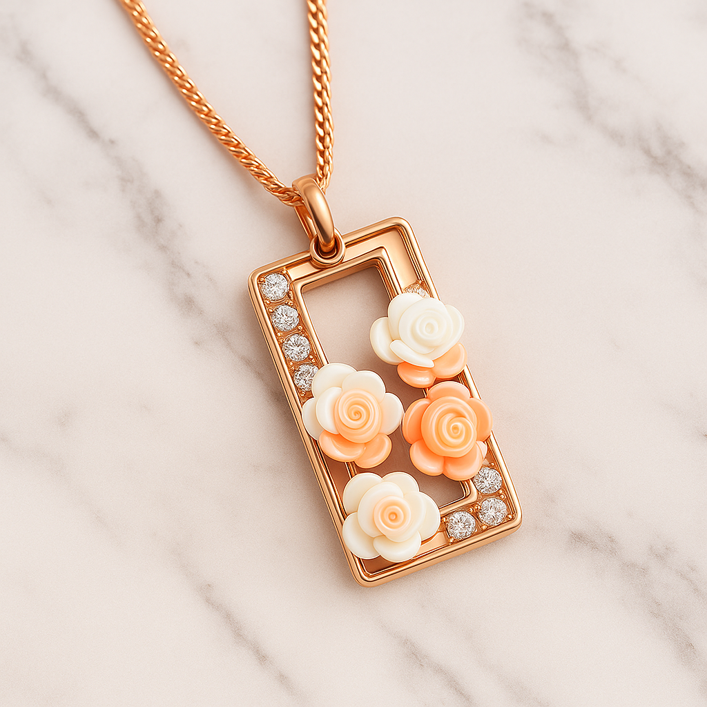 Rose and Gem Frame Pendant