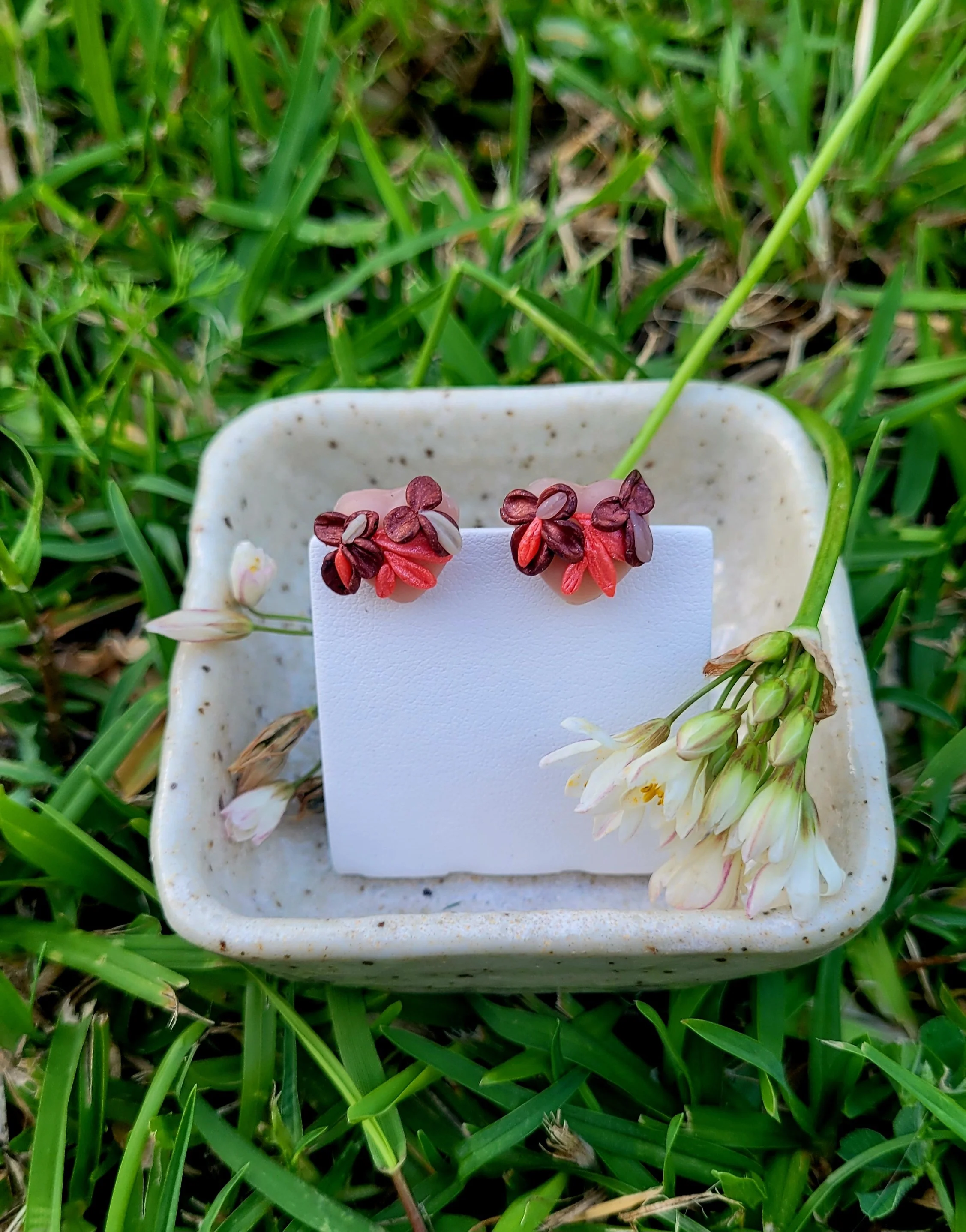 Boho Style Floral Heart Stud Earrings