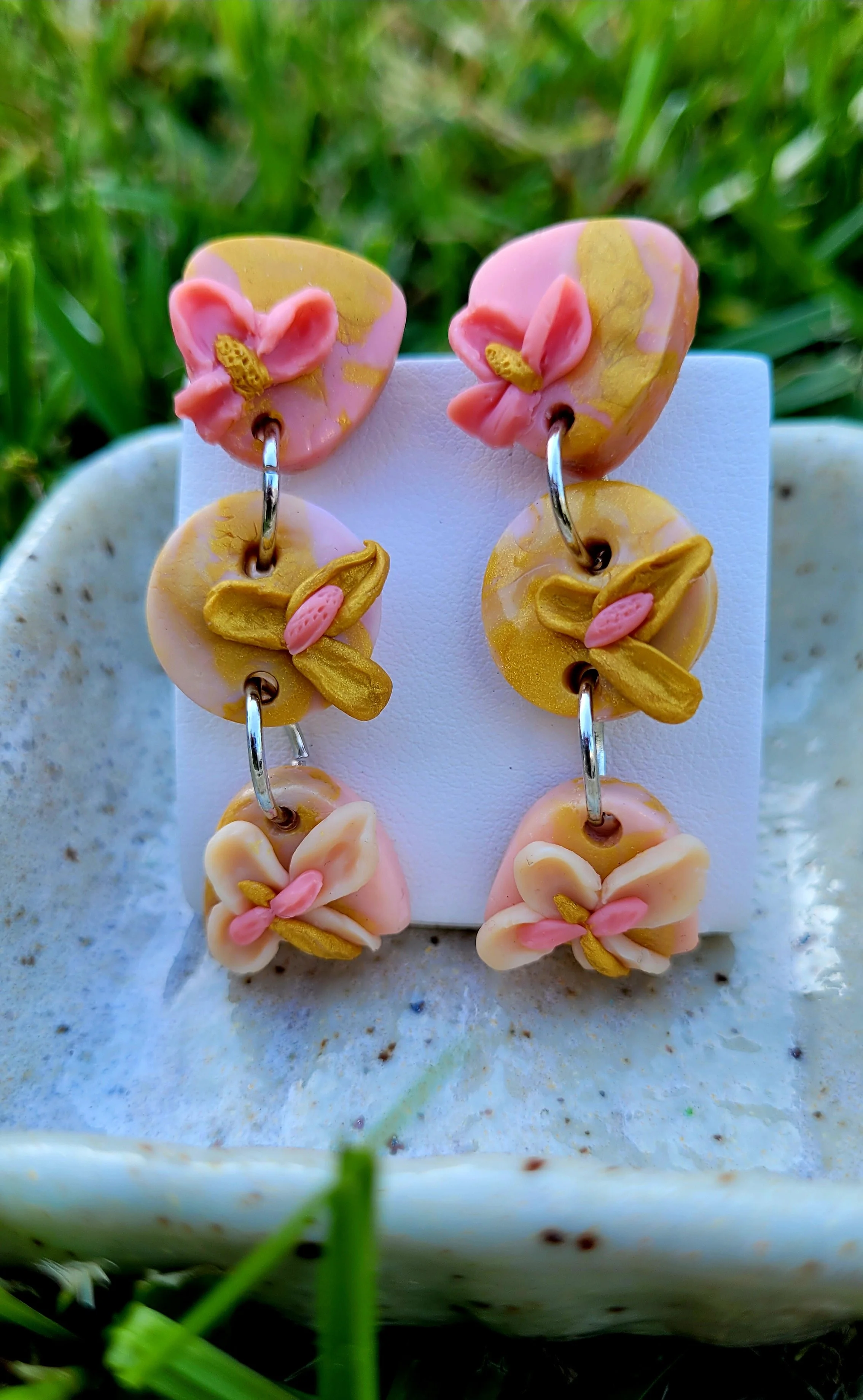 Floral Pink Boho Dangle Earrings