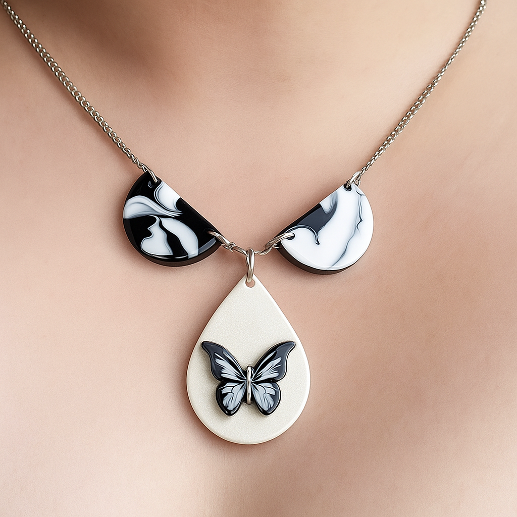 Black and White Butterfly Necklace