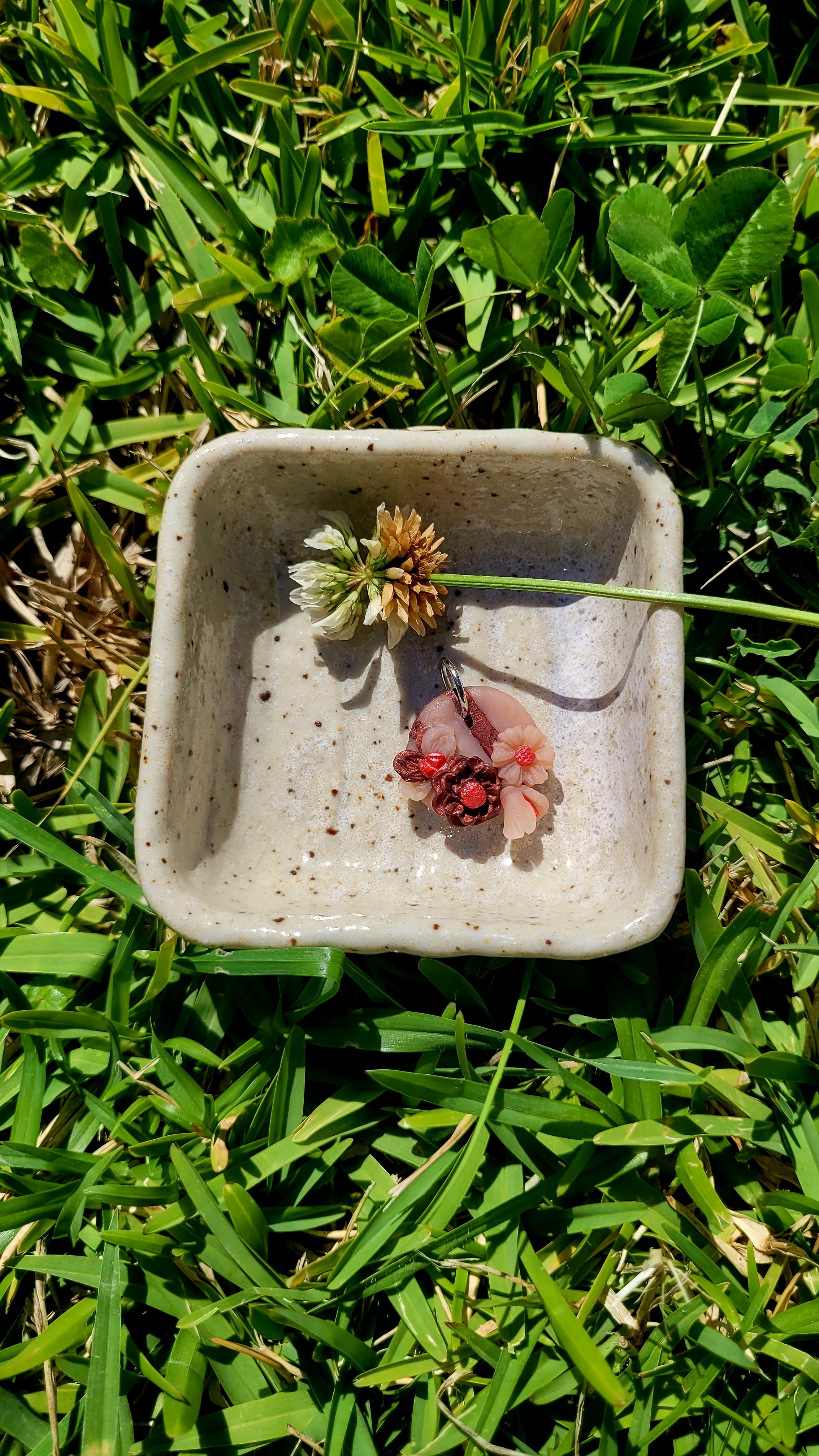 Floral Coin Pendant with Stripes