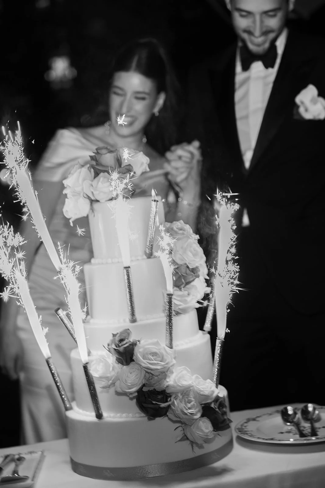 Fábio&amp;Jules-light-sparkler-cake-cutting-wedding-couple