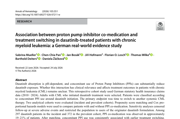 PPI co-medication linked to earlier treatment switching in dasatinib-treated CML patients
