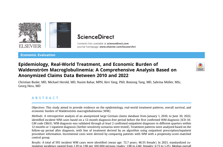Waldenström macroglobulinemia in Germany: incidence, treatment and costs